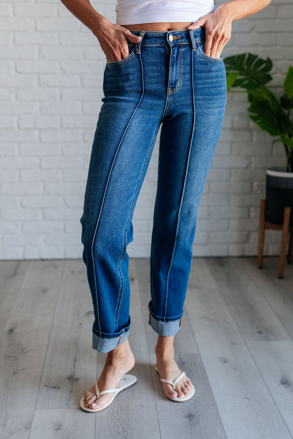 Campbell High Rise Center Seam Detail Straight Jeans - Lavish Fix