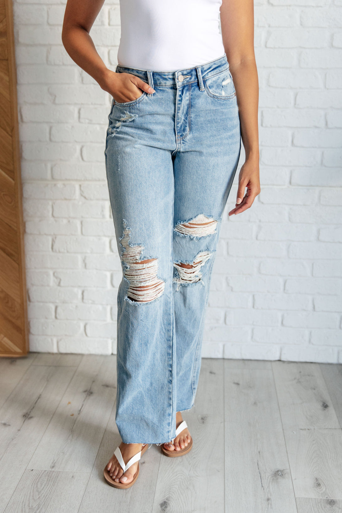 Ramona High Rise Rigid Magic Destroyed Straight Jeans - Lavish Fix