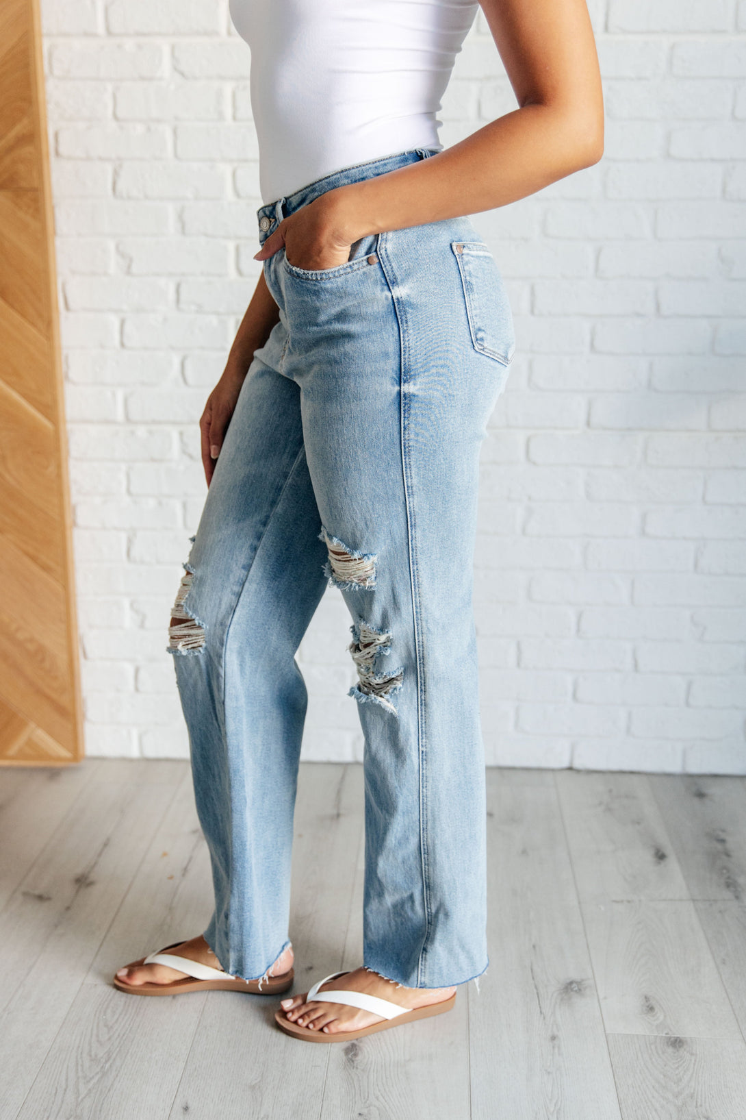 Ramona High Rise Rigid Magic Destroyed Straight Jeans - Lavish Fix