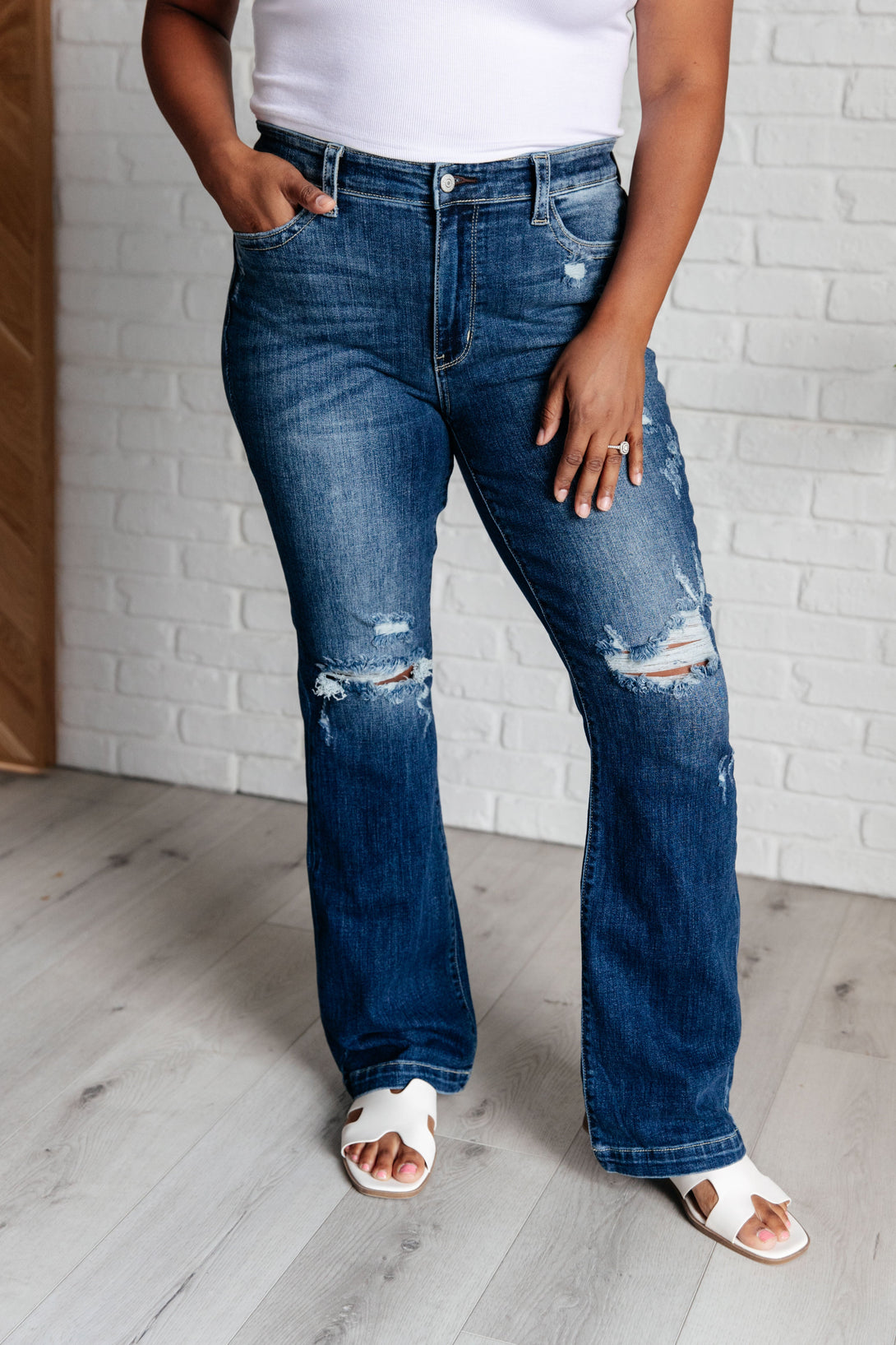 Mila Mid Rise Distressed Bootcut Jeans - Lavish Fix