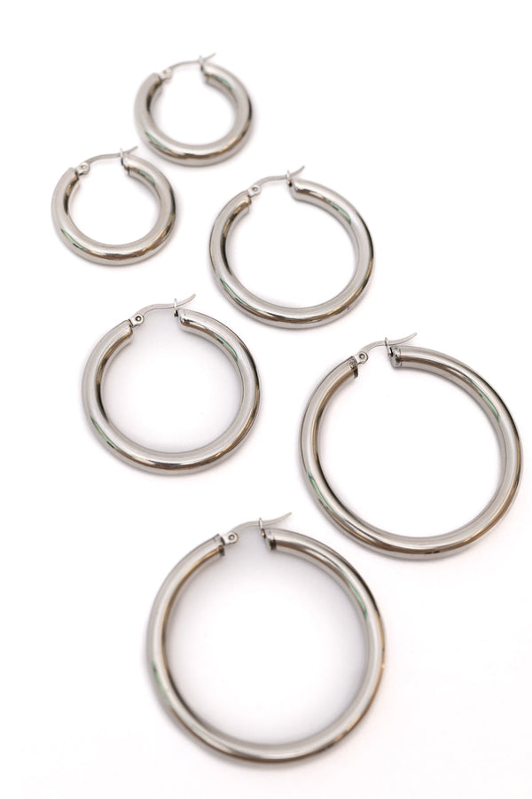 Day to Day Hoop Earrings Set in Silver - Lavish Fix