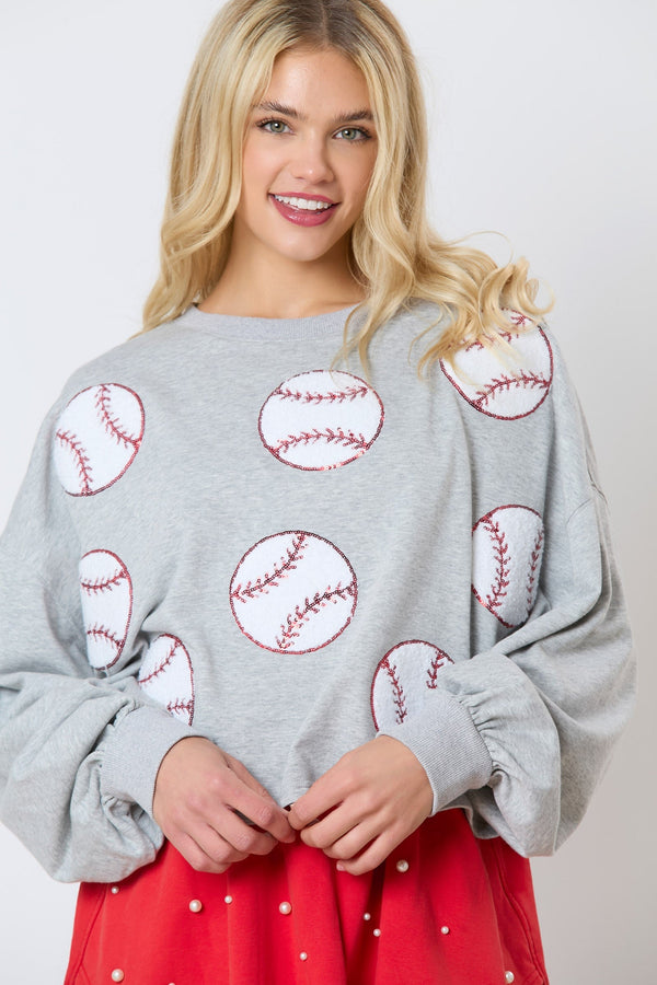 Baseball Towel & Sequins Embroidery Sweatshirt - Lavish Fix