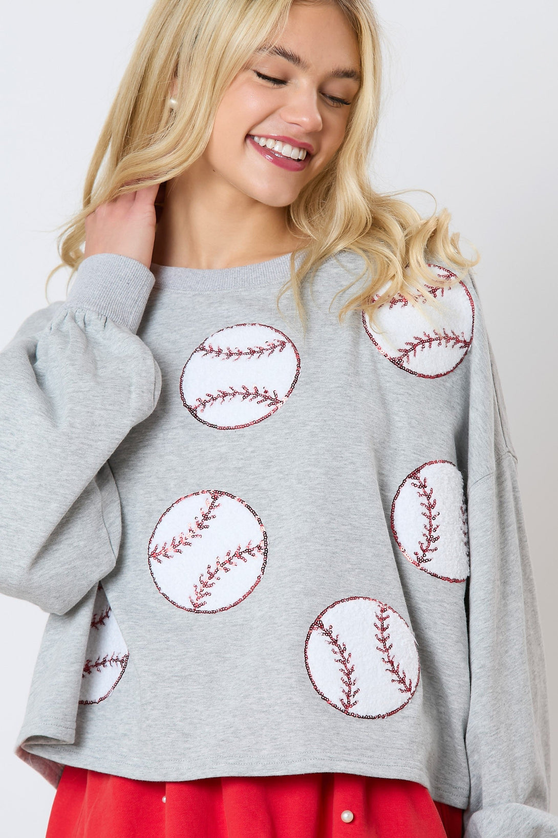 Baseball Towel & Sequins Embroidery Sweatshirt - Lavish Fix