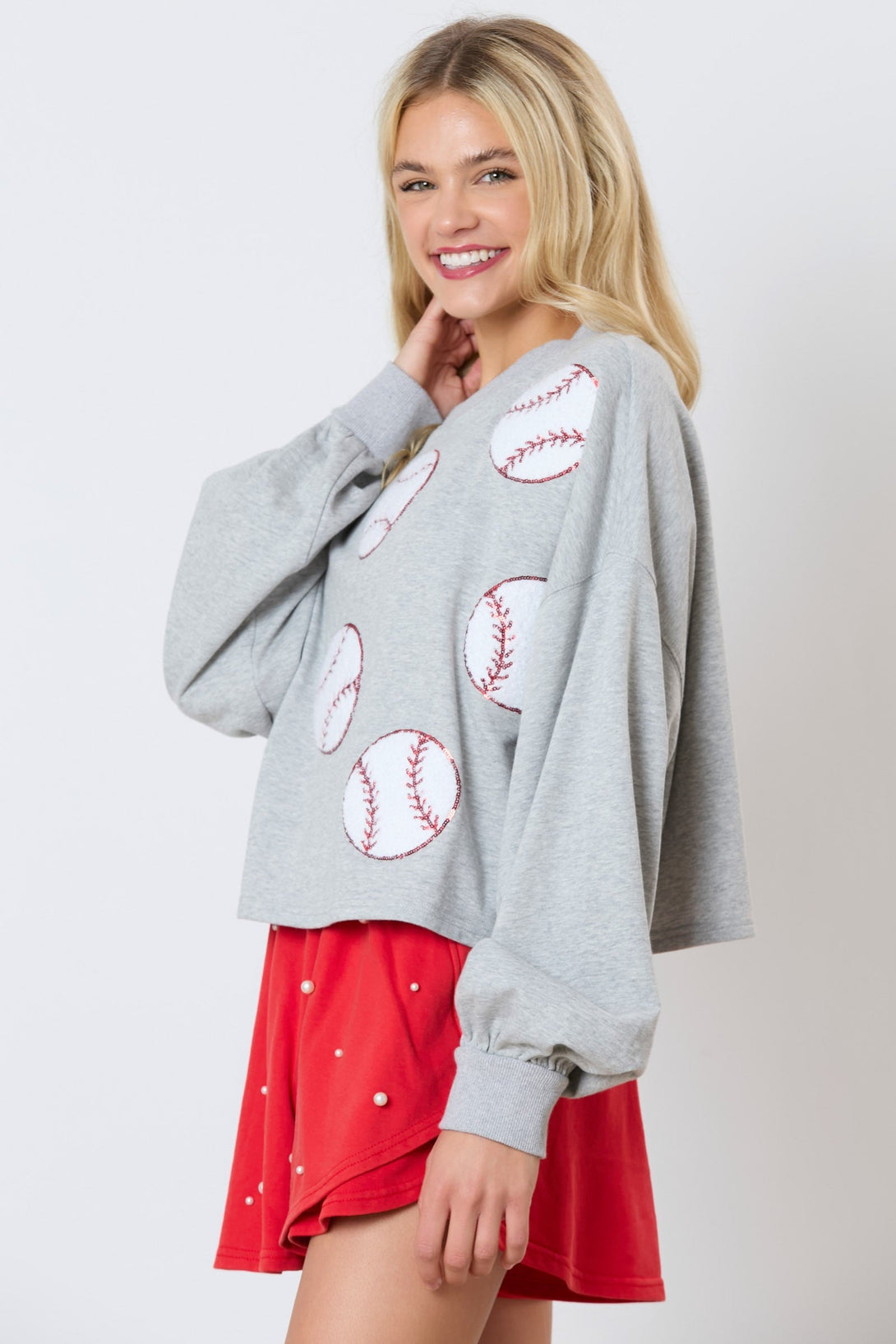 Baseball Towel & Sequins Embroidery Sweatshirt - Lavish Fix