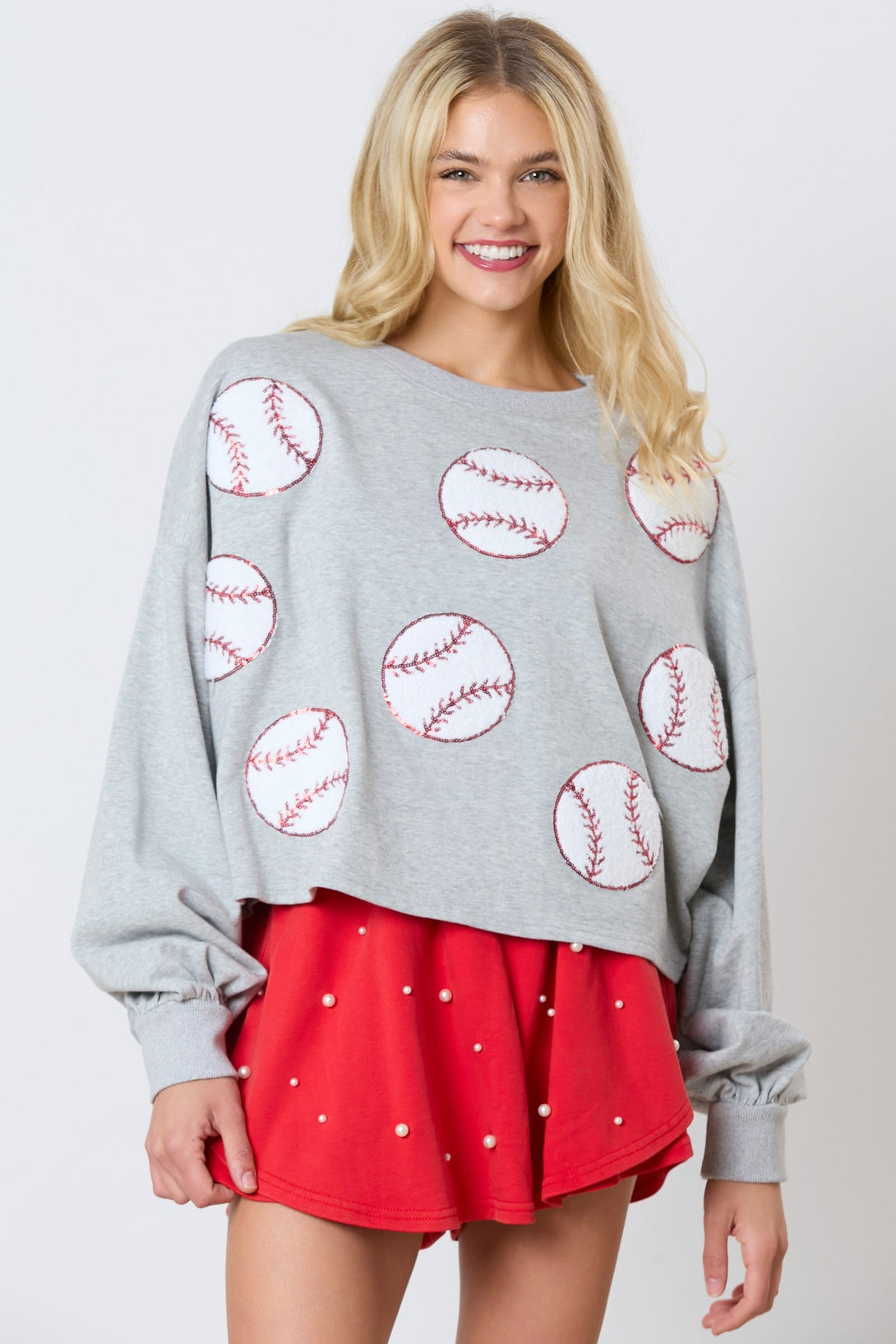 Baseball Towel & Sequins Embroidery Sweatshirt - Lavish Fix