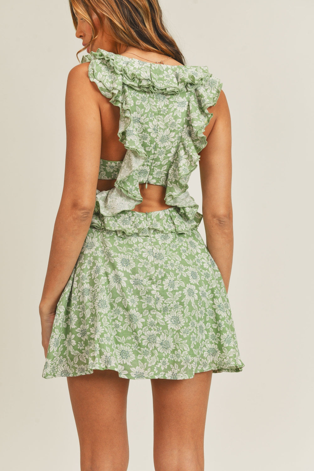 MABLE Floral Side Cutout Ruffled Mini Dress - Lavish Fix