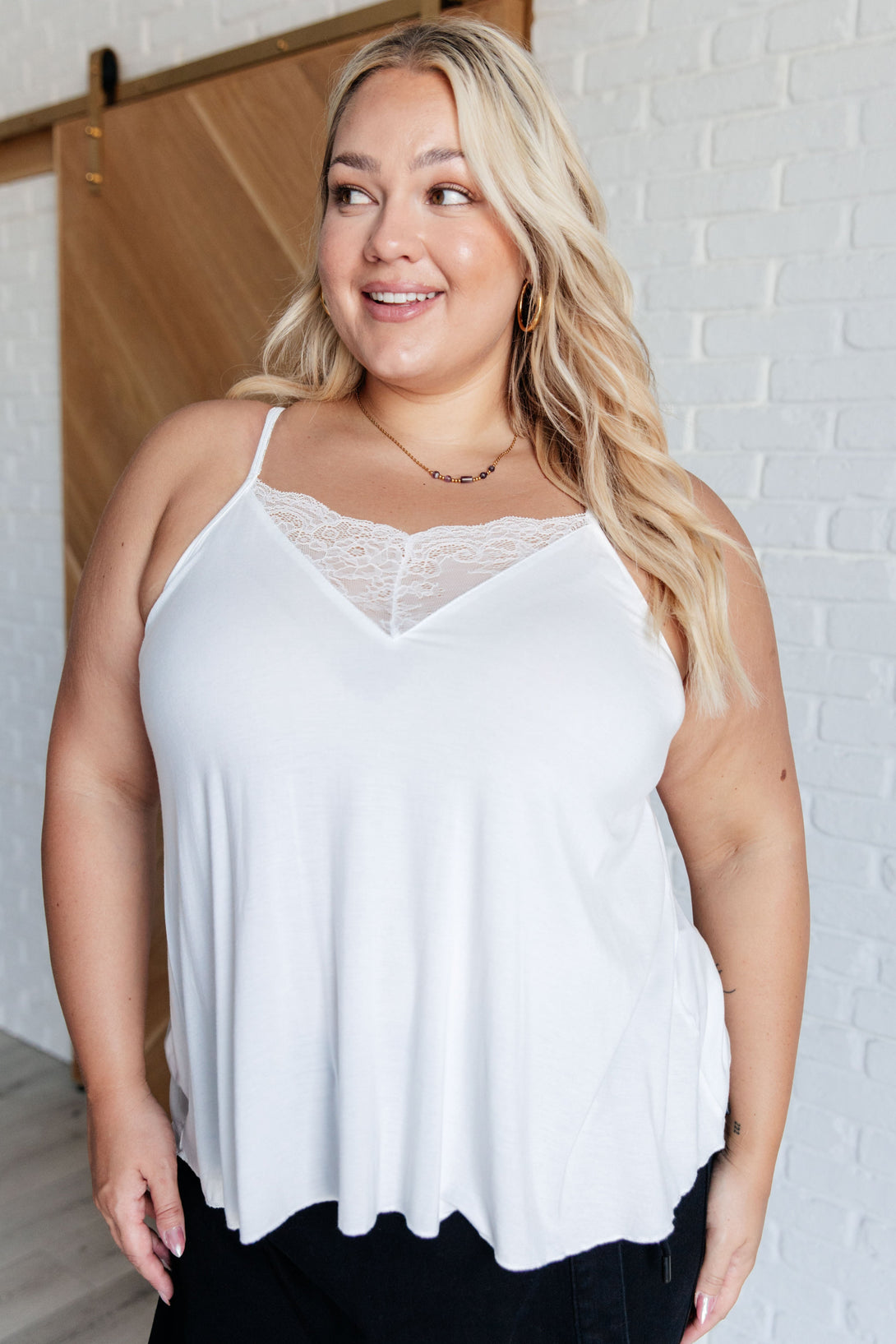 A Gleam in Her Eyes Lace Detail Cami in Ivory - Lavish Fix