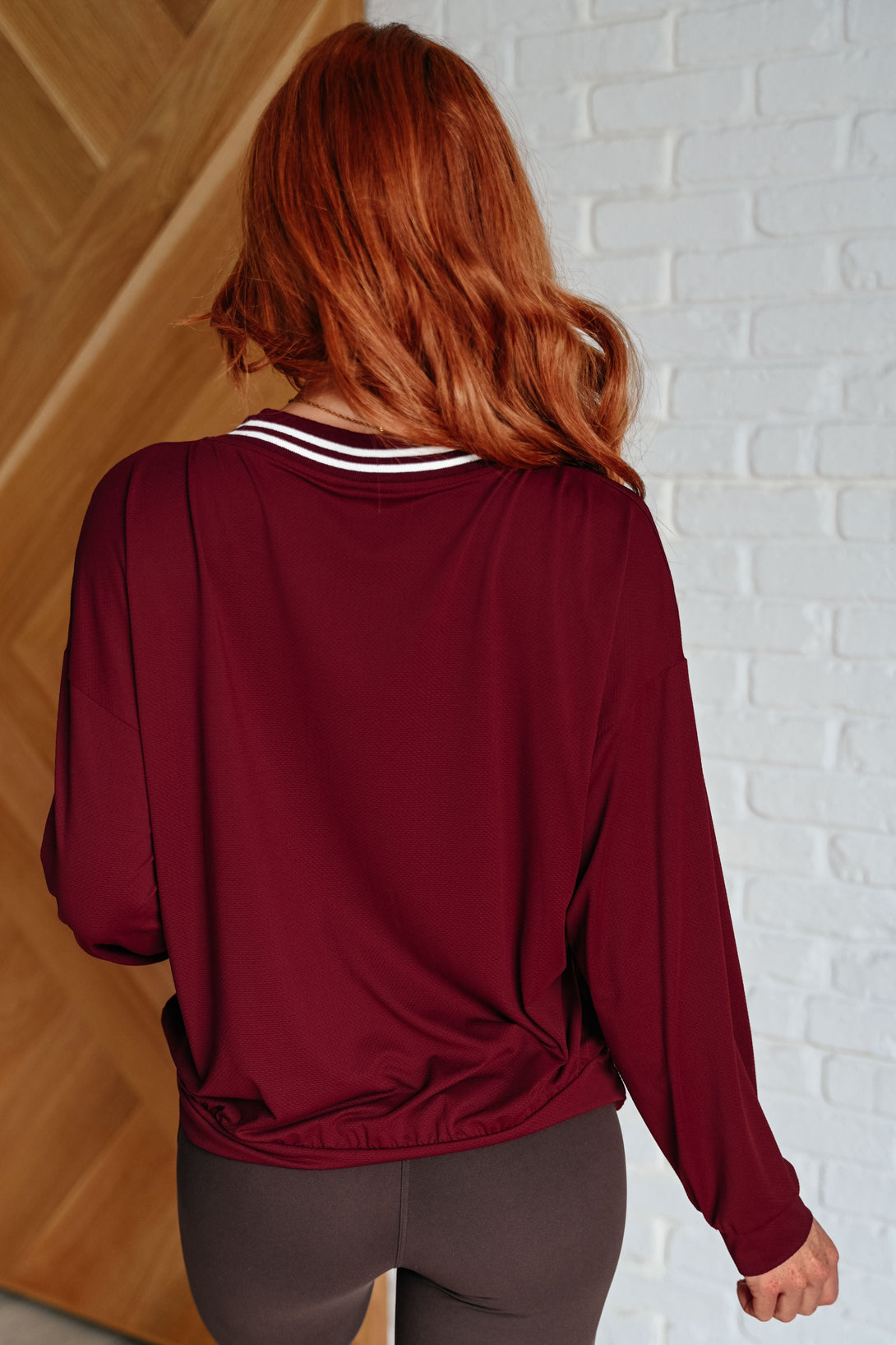 All Out Comfort V-Neck Pullover in Red Merlot - Lavish Fix