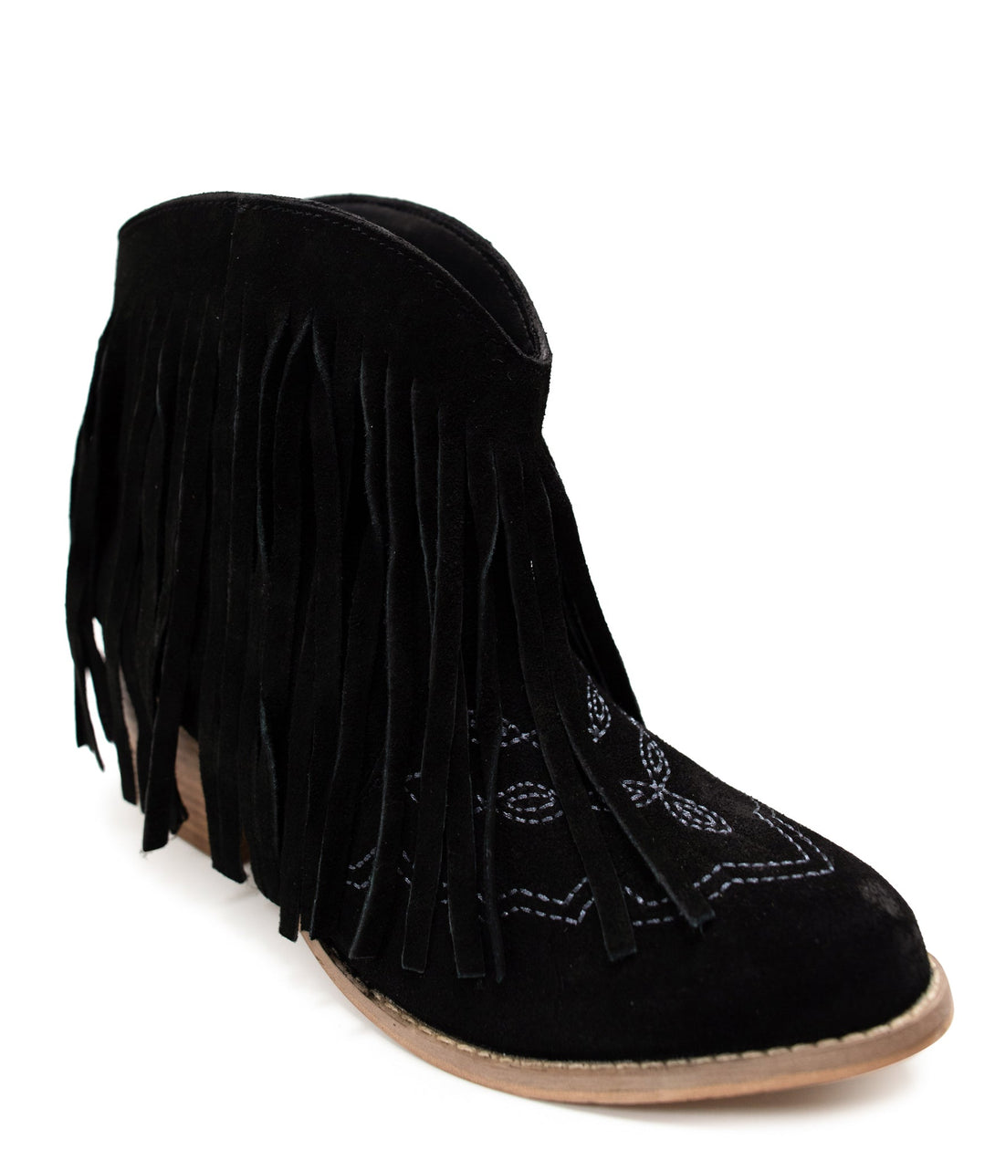 Amos Fringe Ankle Bootie in Black Suede - Lavish Fix