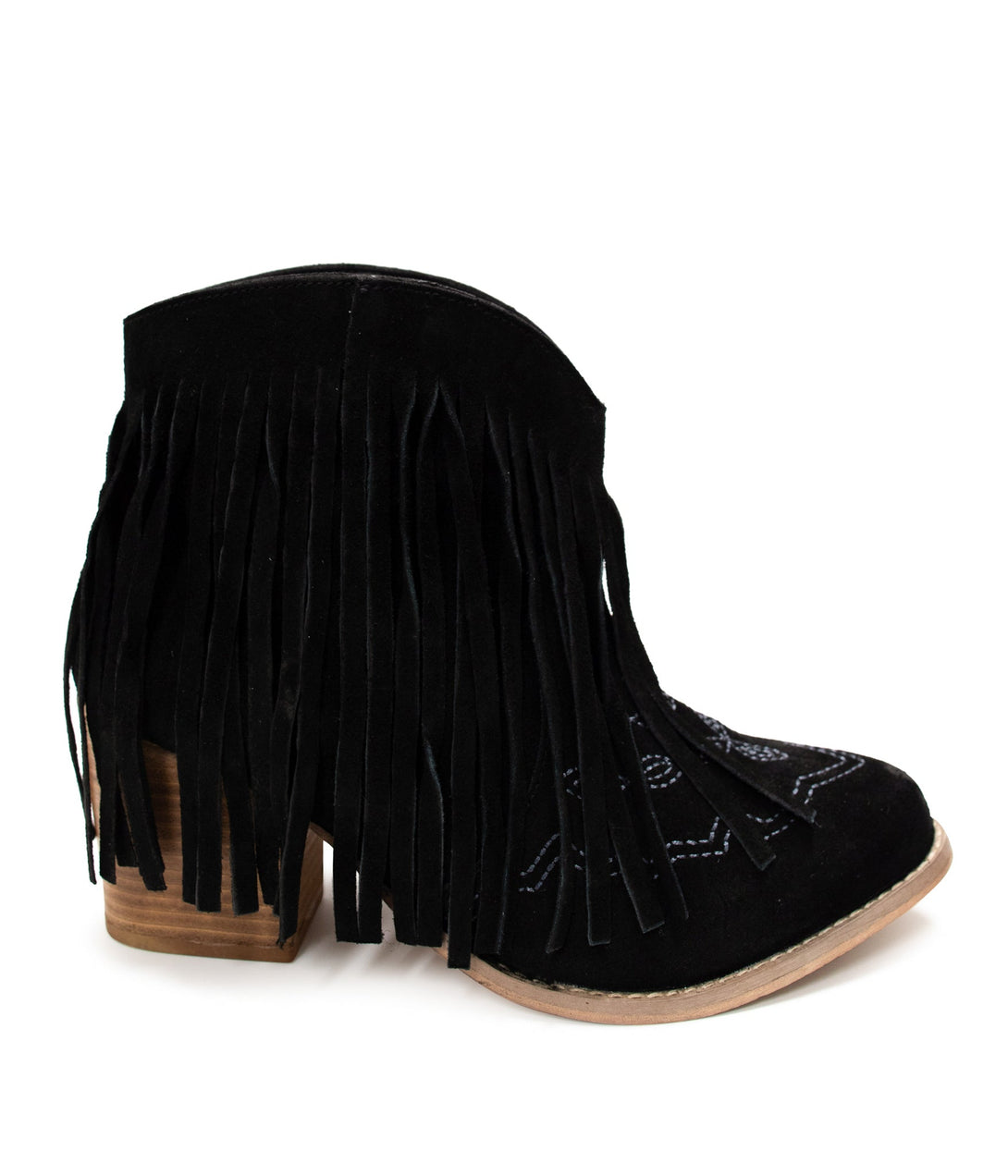 Amos Fringe Ankle Bootie in Black Suede - Lavish Fix