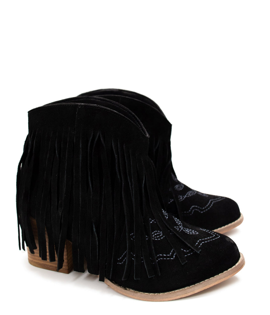 Amos Fringe Ankle Bootie in Black Suede - Lavish Fix