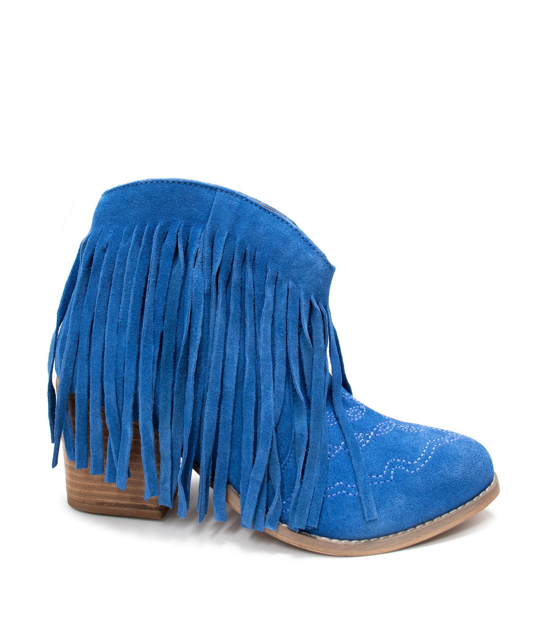 Amos Fringe Ankle Bootie in Blue Suede - Lavish Fix