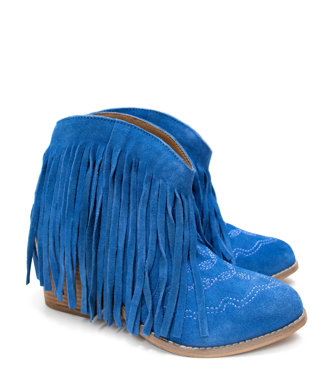 Amos Fringe Ankle Bootie in Blue Suede - Lavish Fix