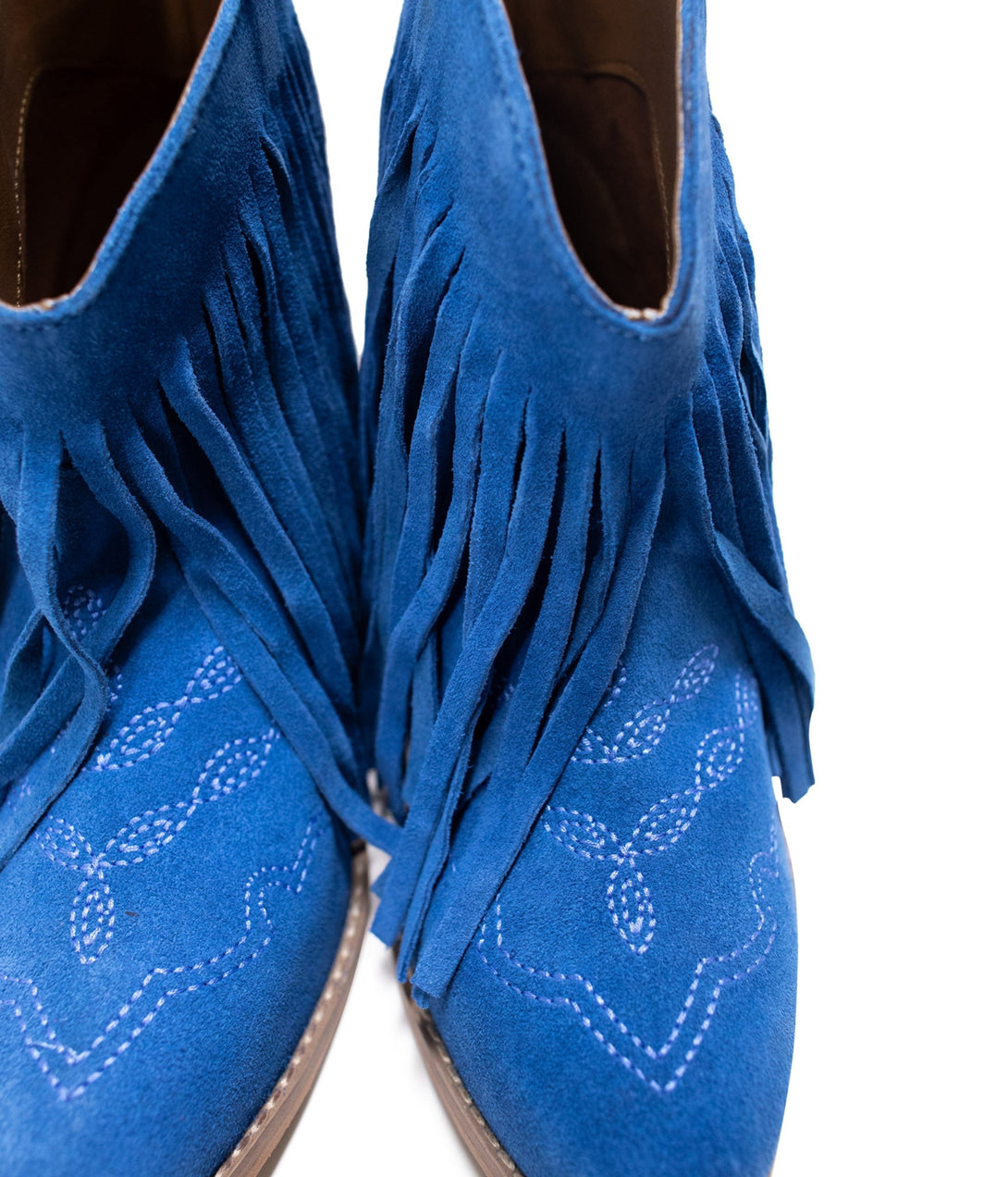 Amos Fringe Ankle Bootie in Blue Suede - Lavish Fix