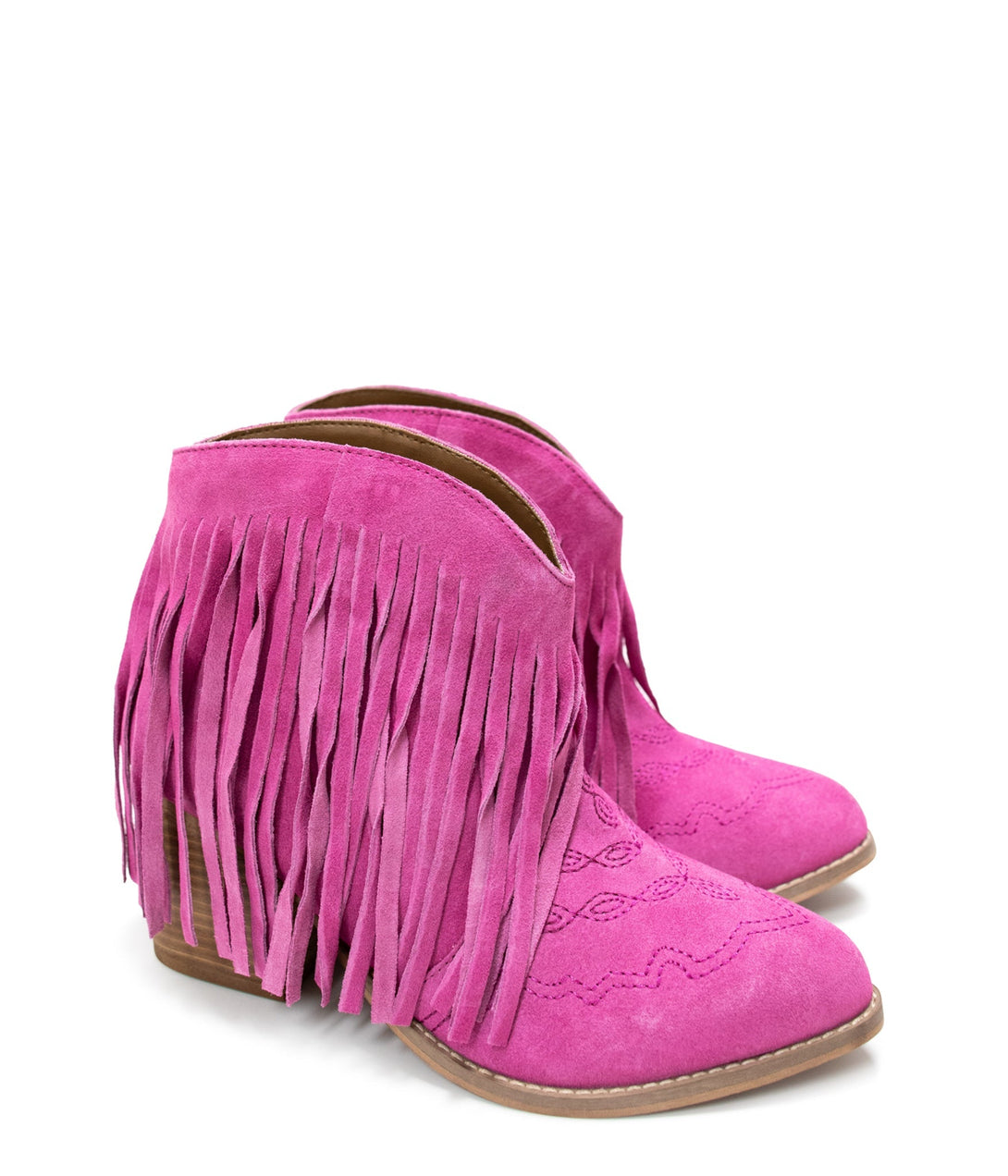 Amos Fringe Ankle Bootie in Magenta Suede - Lavish Fix