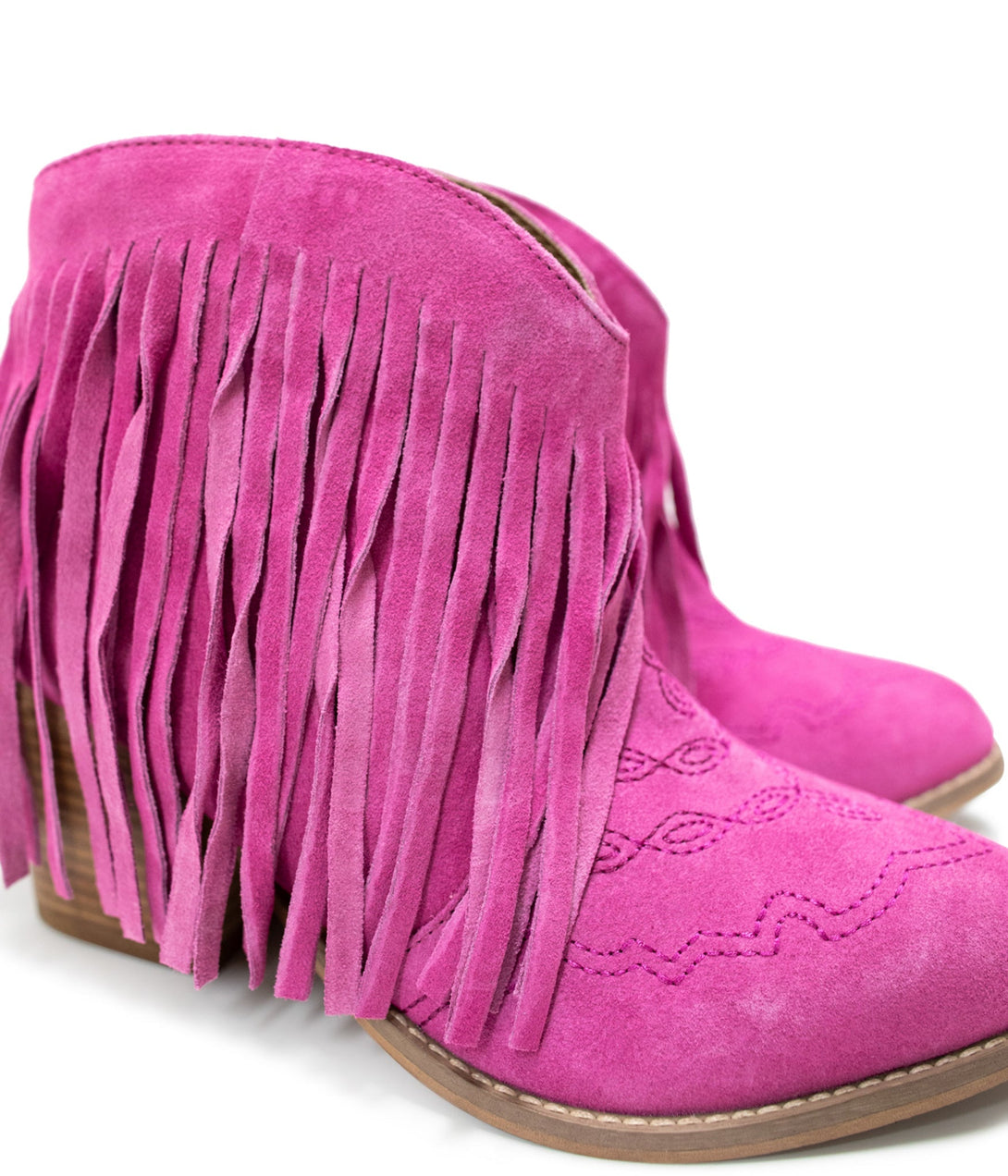 Amos Fringe Ankle Bootie in Magenta Suede - Lavish Fix