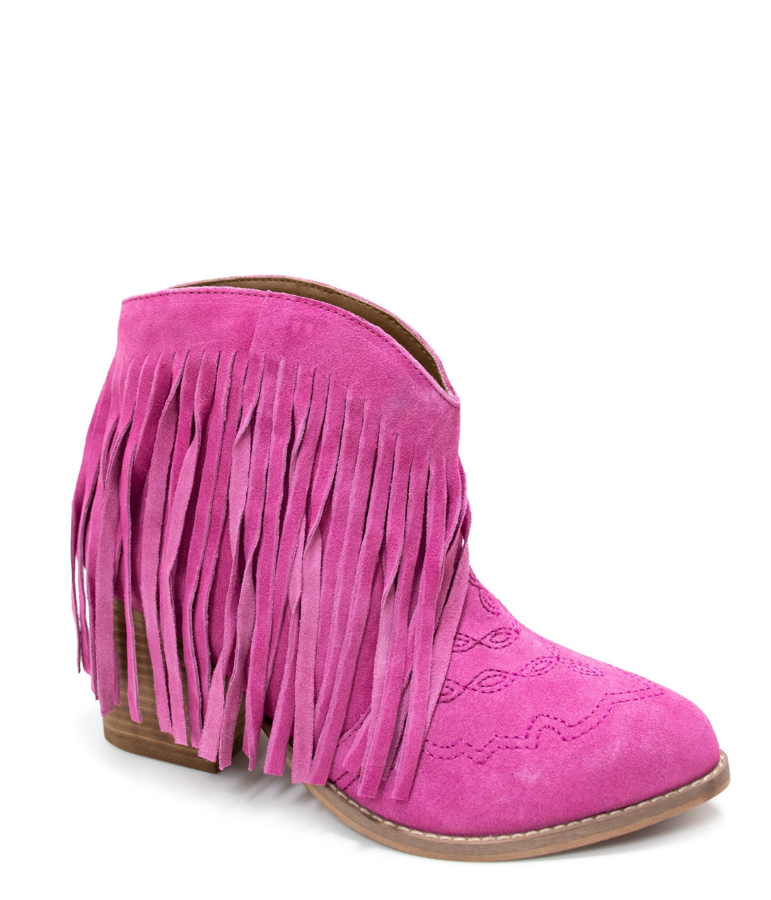 Amos Fringe Ankle Bootie in Magenta Suede - Lavish Fix