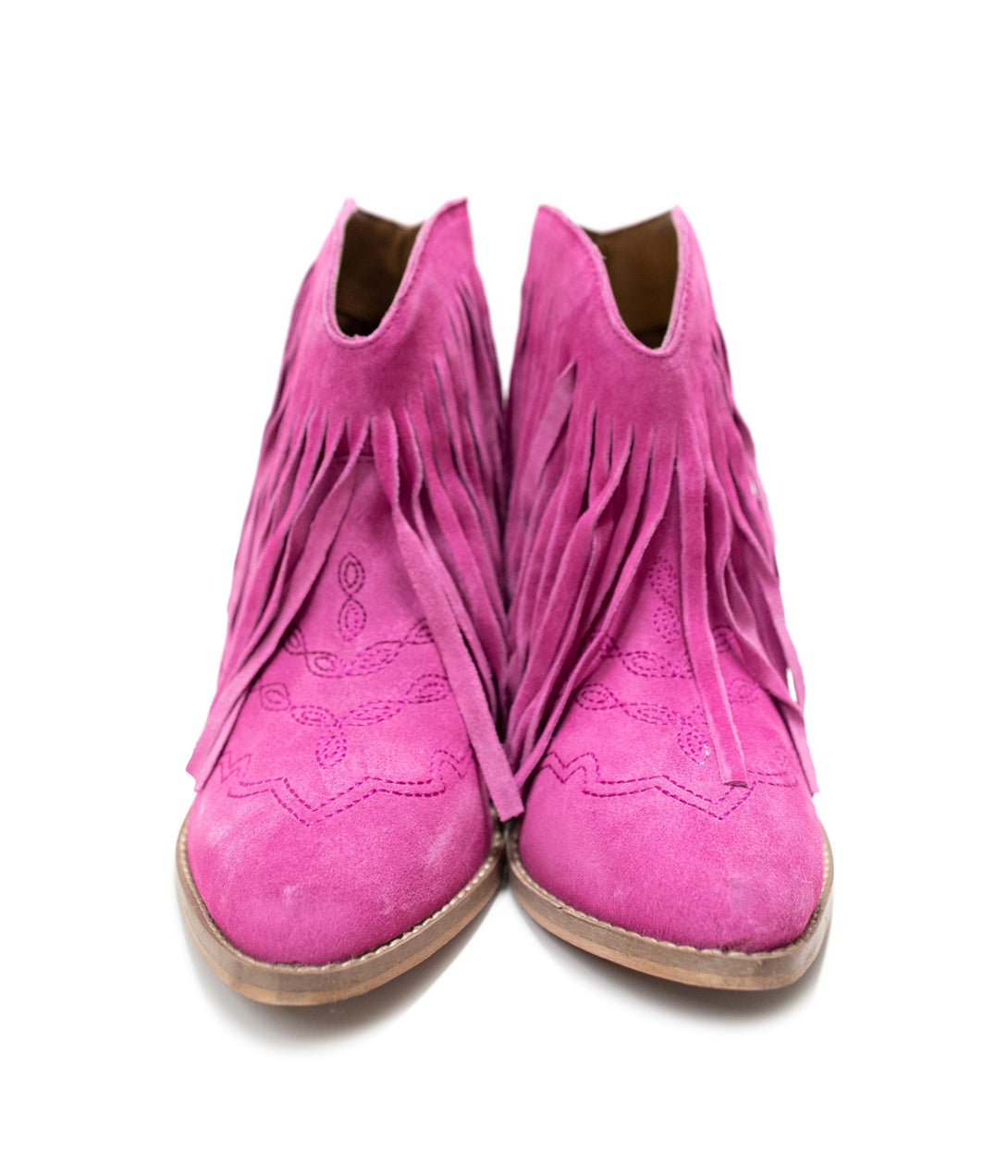 Amos Fringe Ankle Bootie in Magenta Suede - Lavish Fix