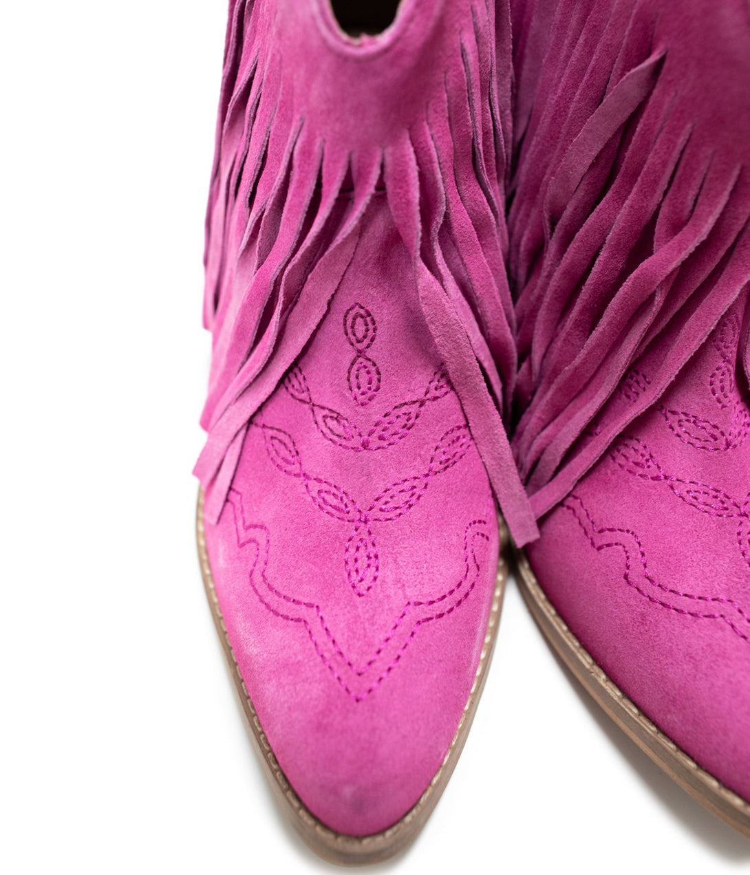 Amos Fringe Ankle Bootie in Magenta Suede - Lavish Fix