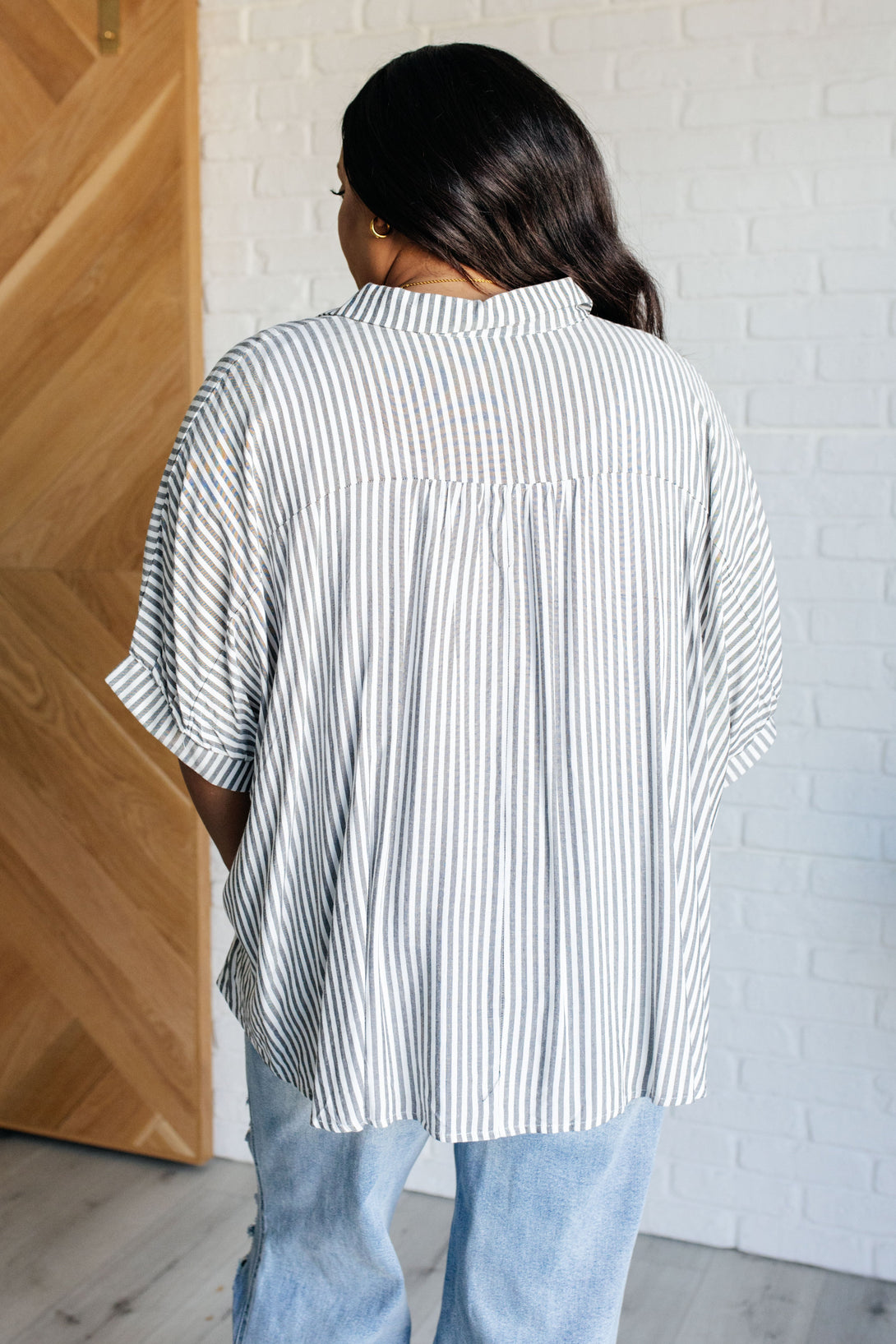 Boxy Striped Button Up in Black - Lavish Fix