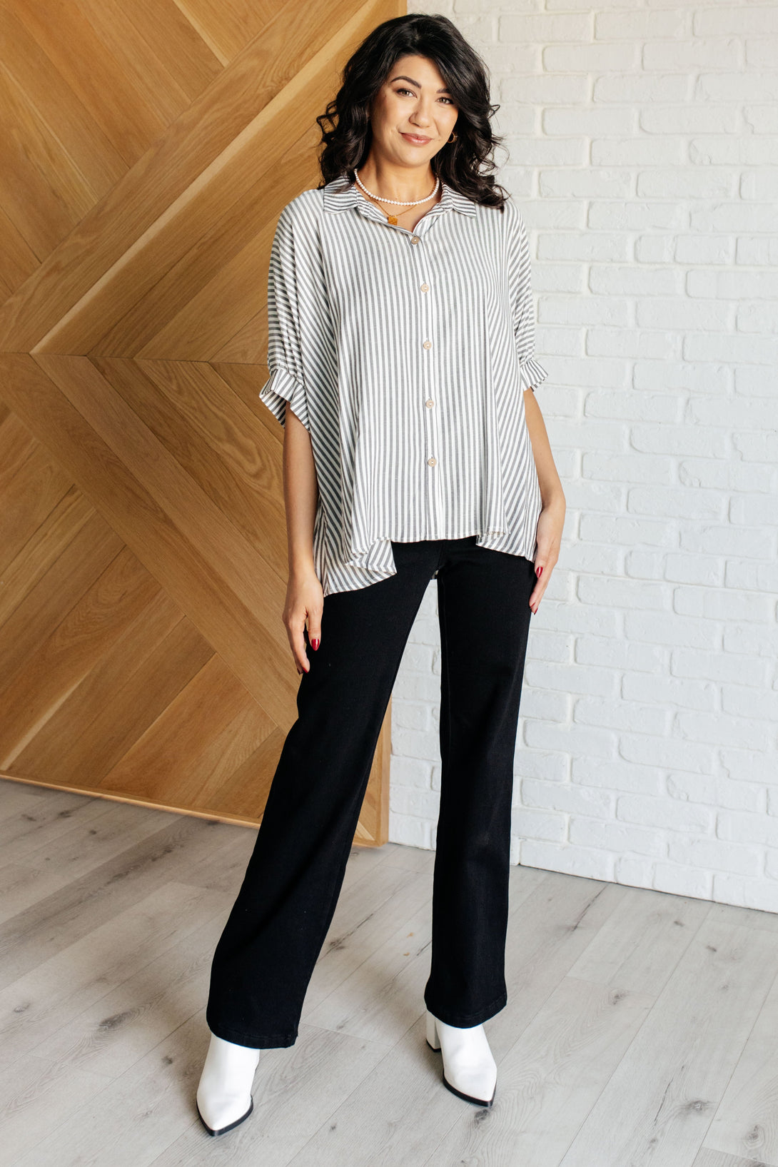 Boxy Striped Button Up in Black - Lavish Fix