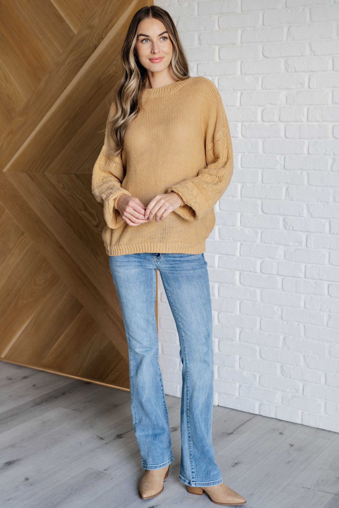 Bubbly Personality Bubble Sleeve Sweater in Wheat - Lavish Fix