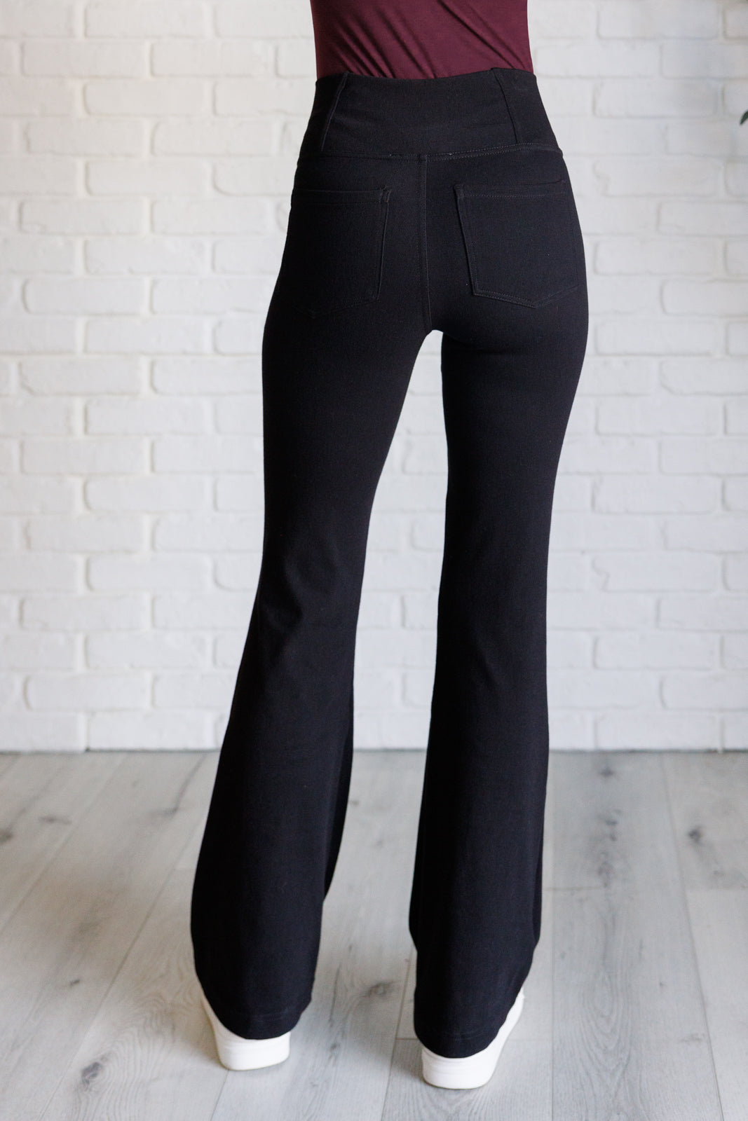 Building Habits Twill Flared Crossover Waist Pant in Black - Lavish Fix