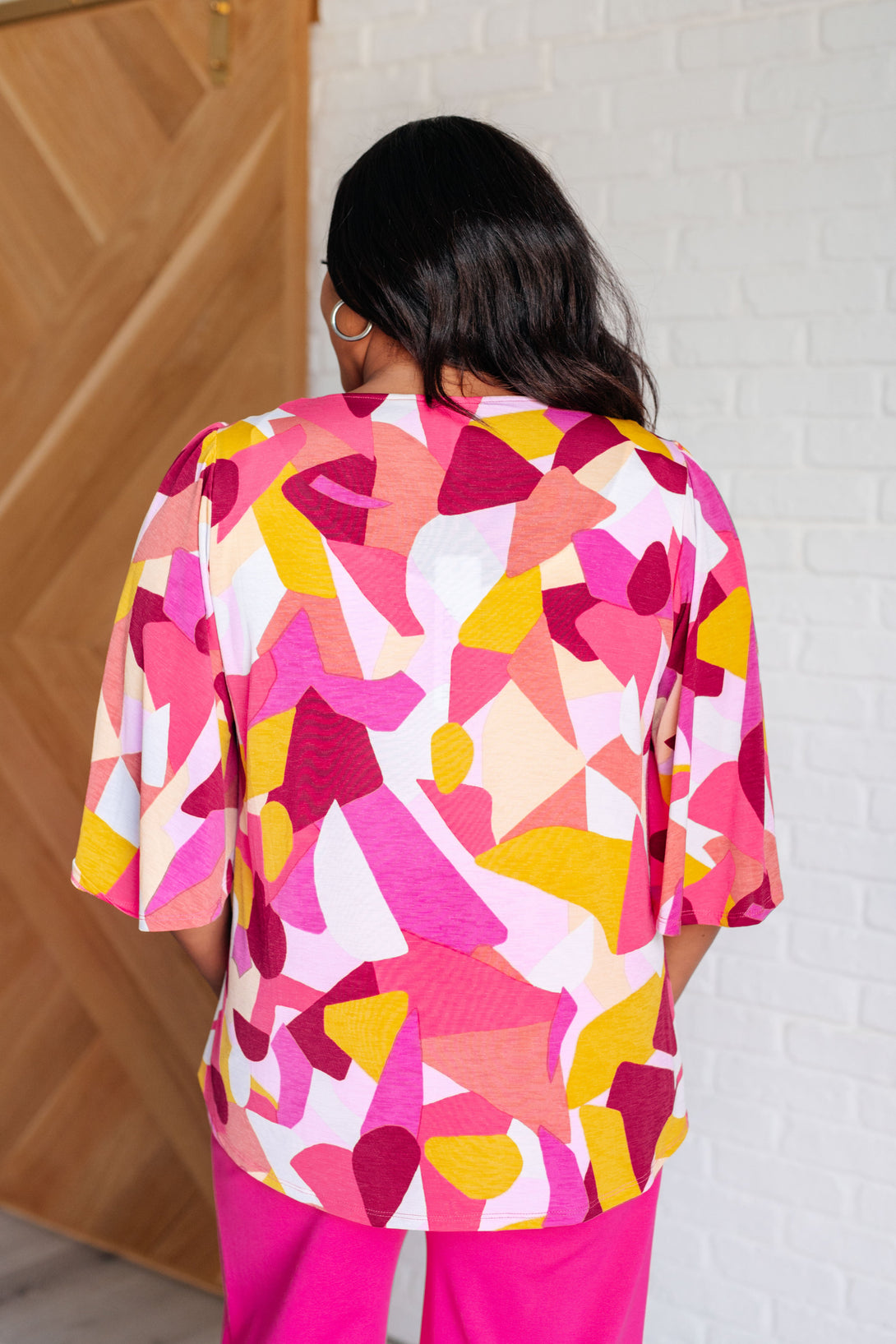 Cali Blouse in Magenta and Mustard Abstract - Lavish Fix