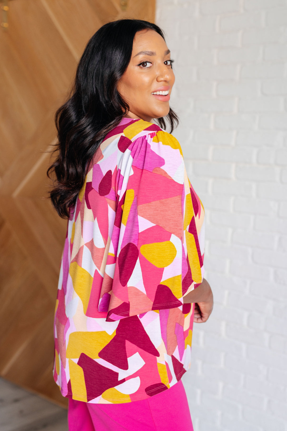 Cali Blouse in Magenta and Mustard Abstract - Lavish Fix