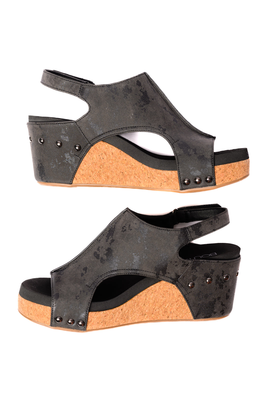 Carley Wedge Sandals in Black Metallic - Lavish Fix