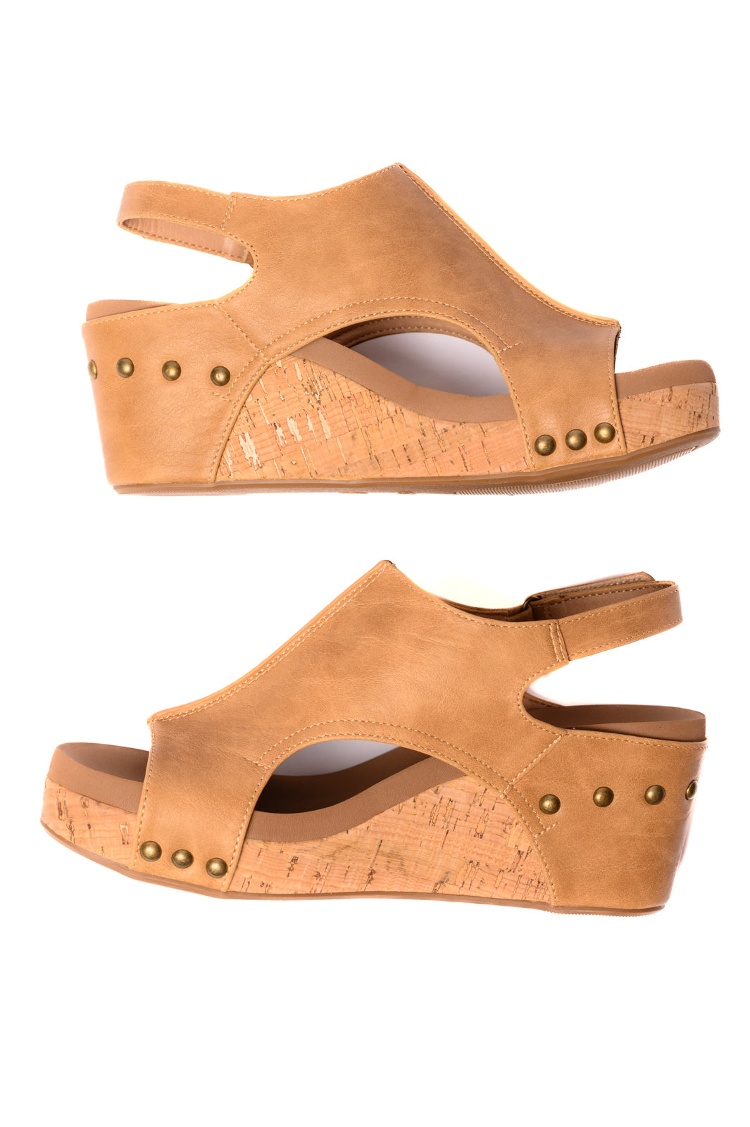 Carley Wedge Sandals in Caramel Smooth - Lavish Fix