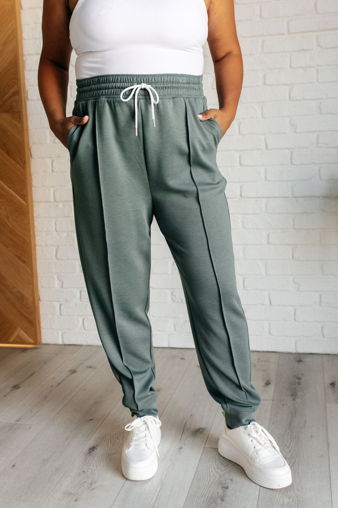 Center Seam Scuba Joggers in Ash Jade - Lavish Fix