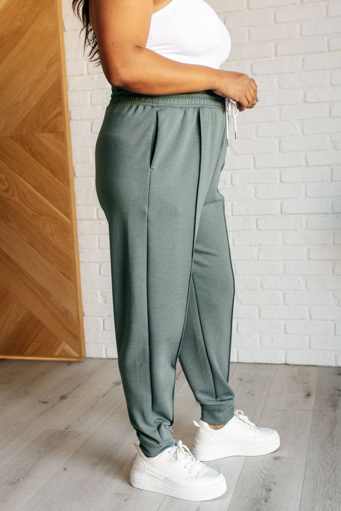 Center Seam Scuba Joggers in Ash Jade - Lavish Fix