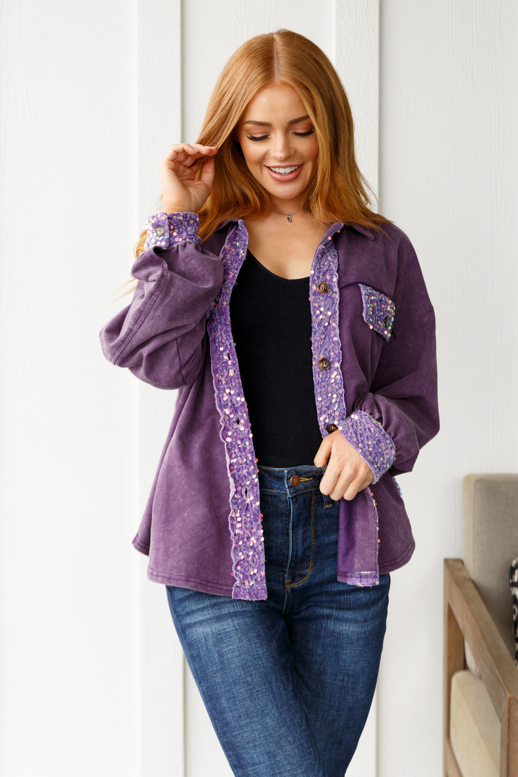 Chaos of Sequins Shacket in Purple - Lavish Fix