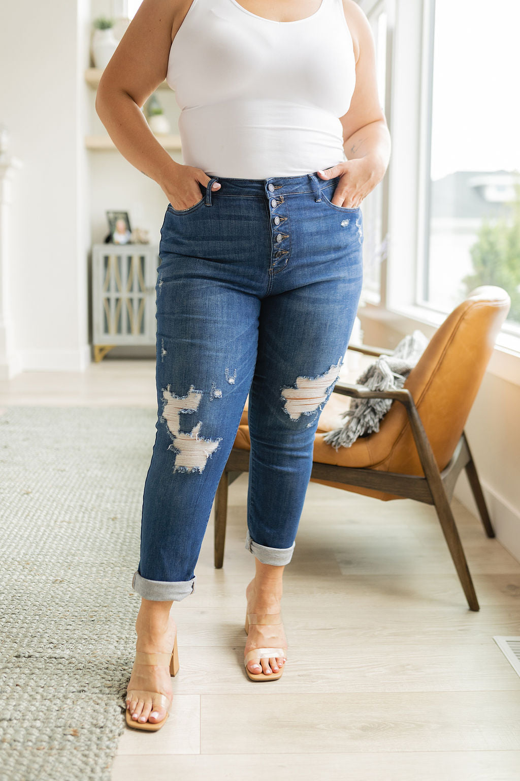 Colt High Rise Button Fly Distressed Boyfriend Jeans - Lavish Fix