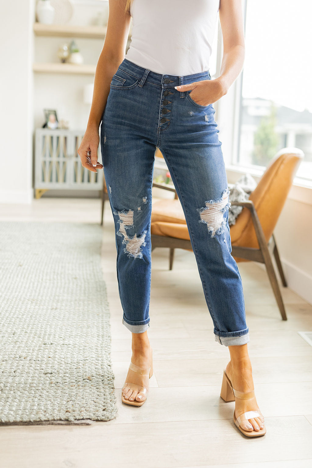 Colt High Rise Button Fly Distressed Boyfriend Jeans - Lavish Fix