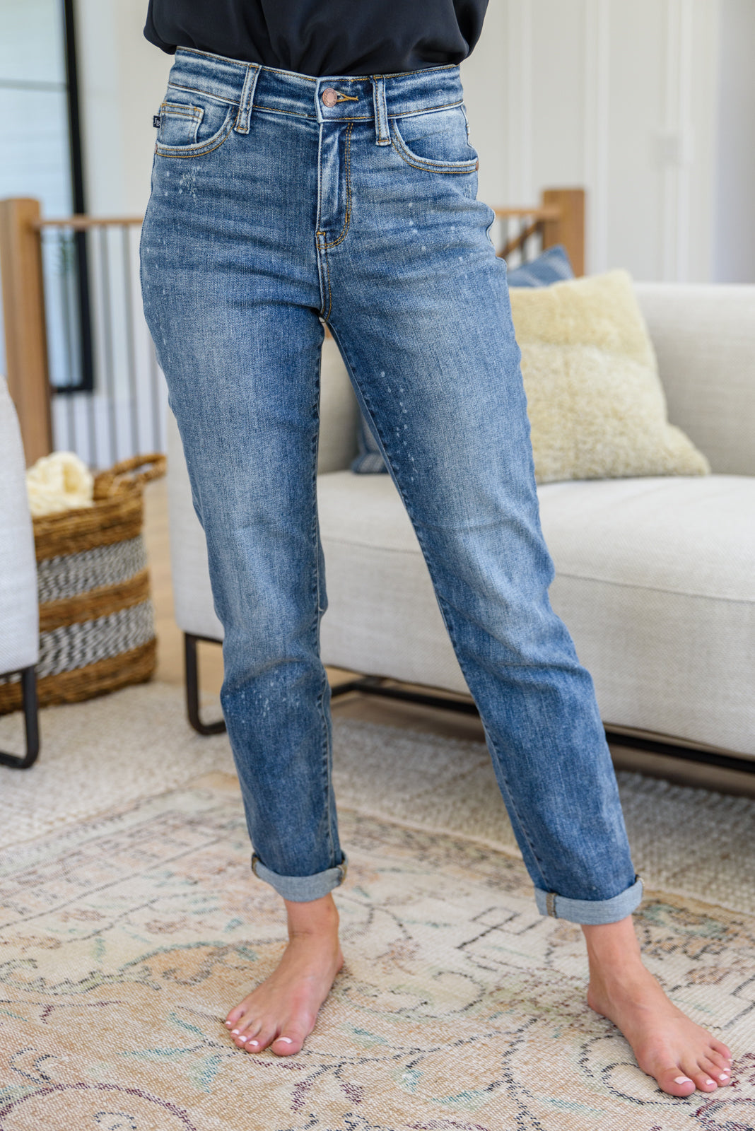 Corey Hi Rise Bleach Splash Boyfriend Jeans - Lavish Fix