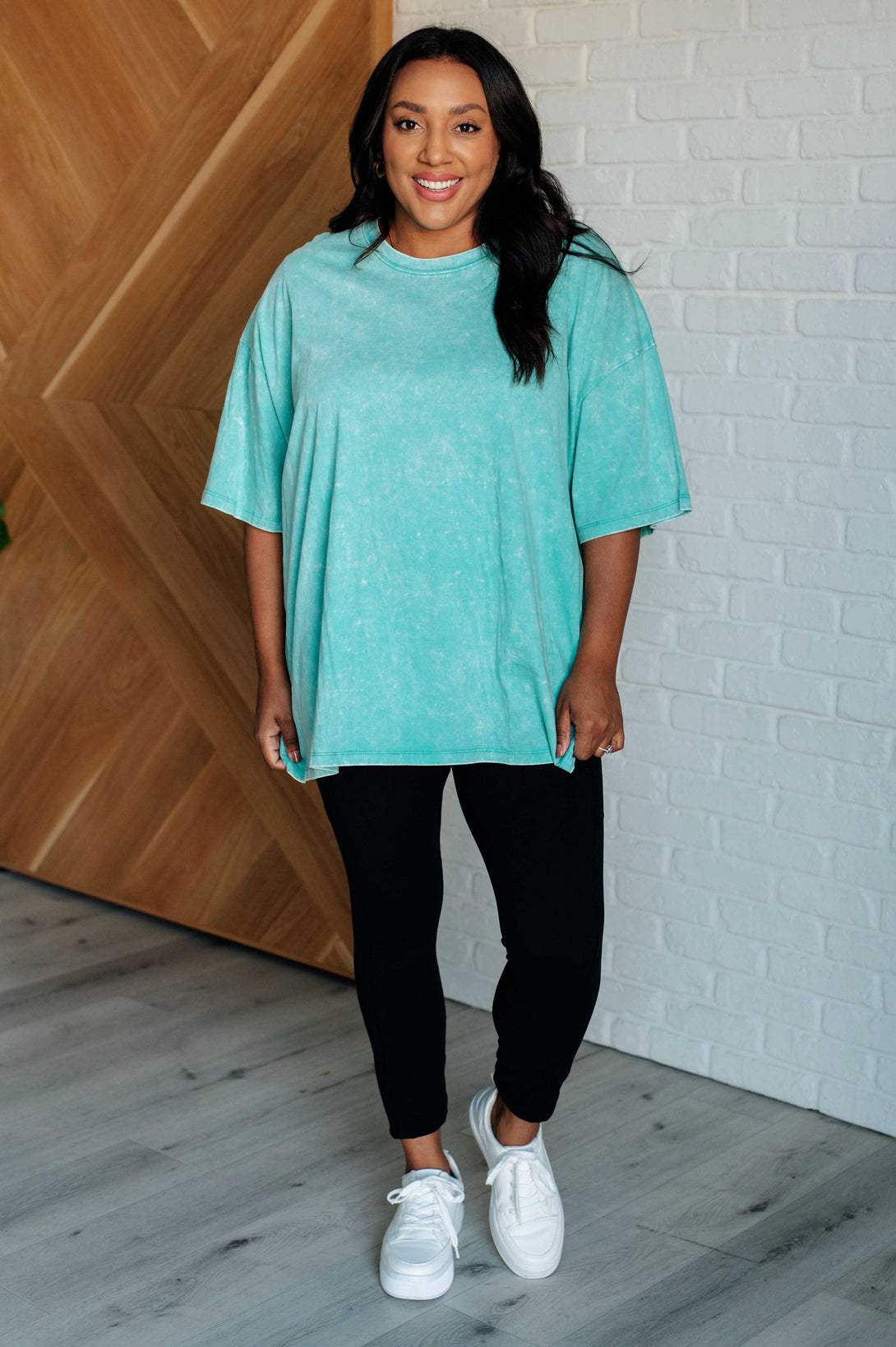 Don't Mind Me Mineral Wash Drop Shoulder Tee in Turquoise - Lavish Fix