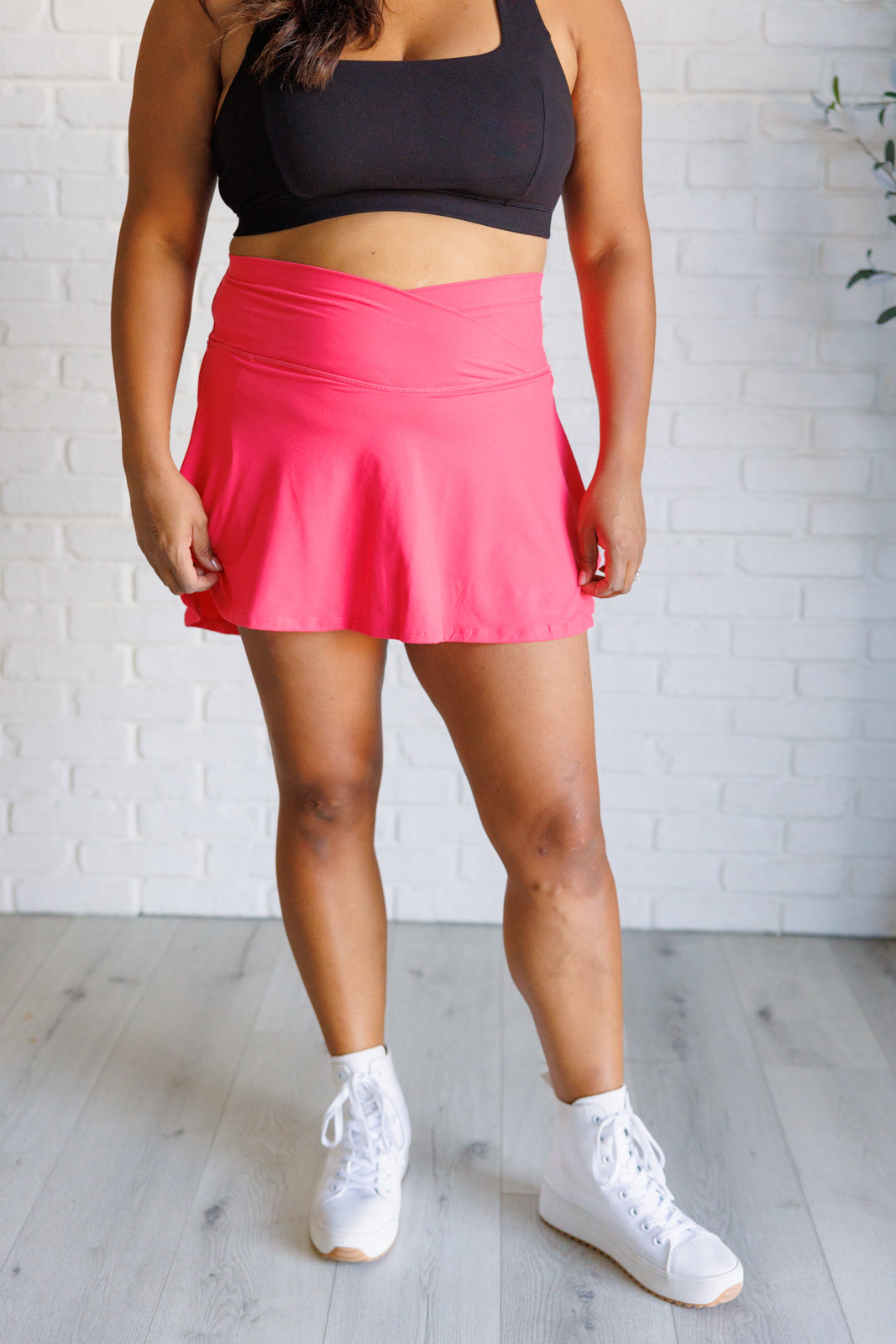 Full Force V Shaping High-Waist Skort in Flamingo Pink - Lavish Fix