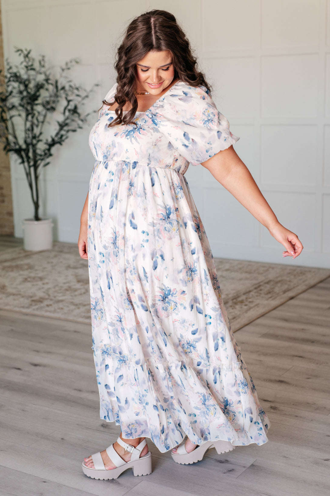 Gentle Yet Strong Balloon Sleeve Floral Dress - Lavish Fix