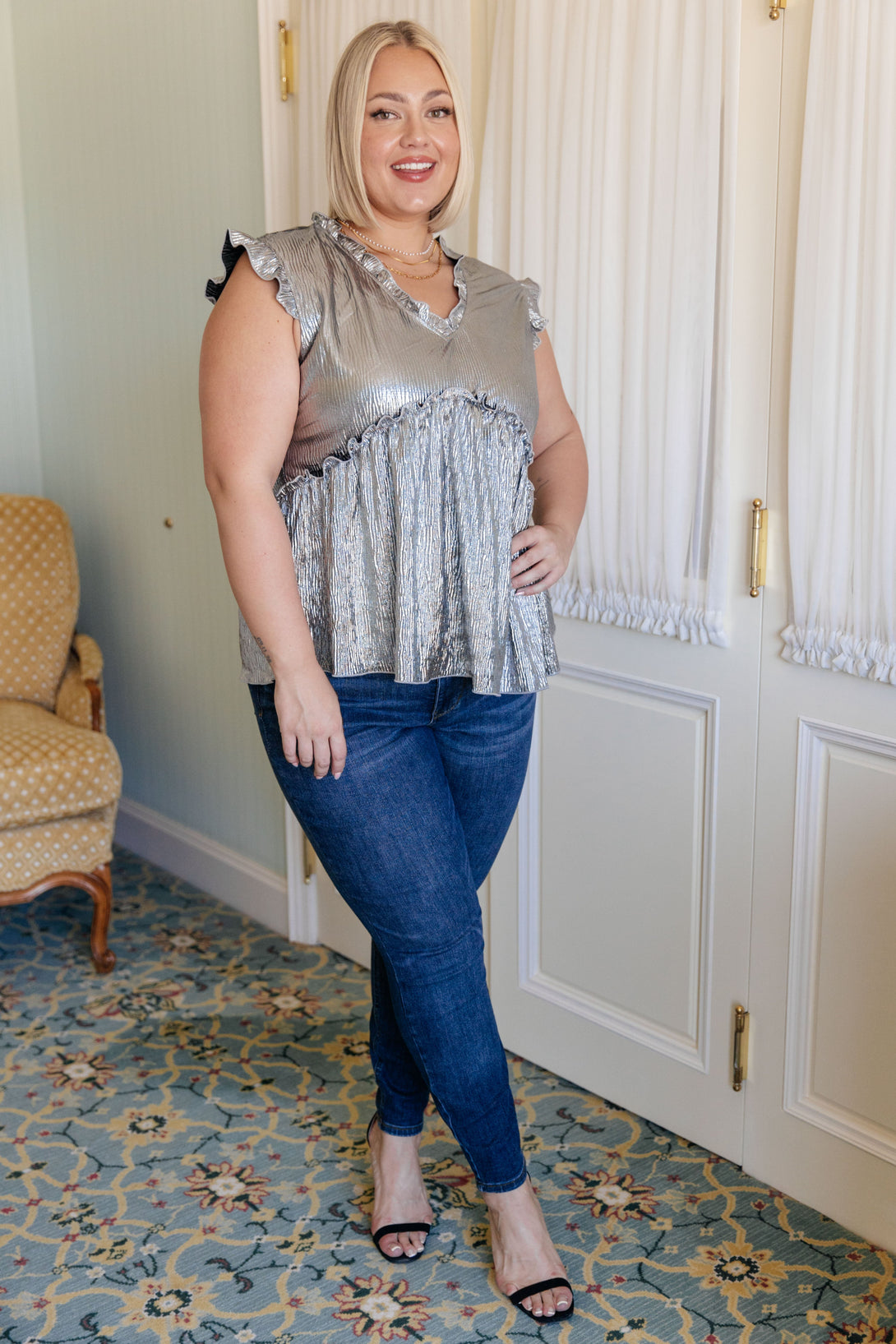 Shine On Metallic Peplum Top - Lavish Fix