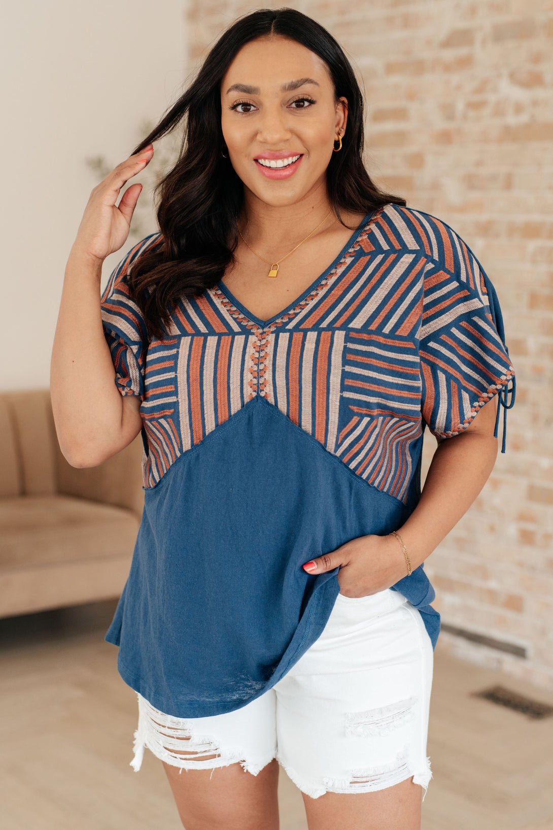 Greece Lightning V-Neck Blouse - Lavish Fix