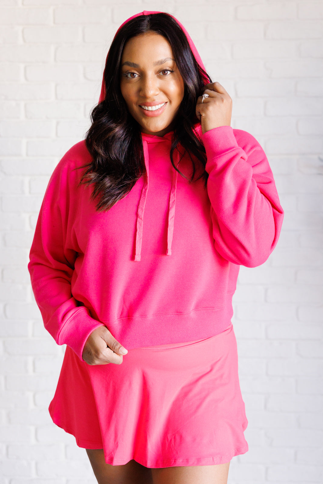 Had Me in the First Half Pullover Hoodie in Flamingo Pink - Lavish Fix