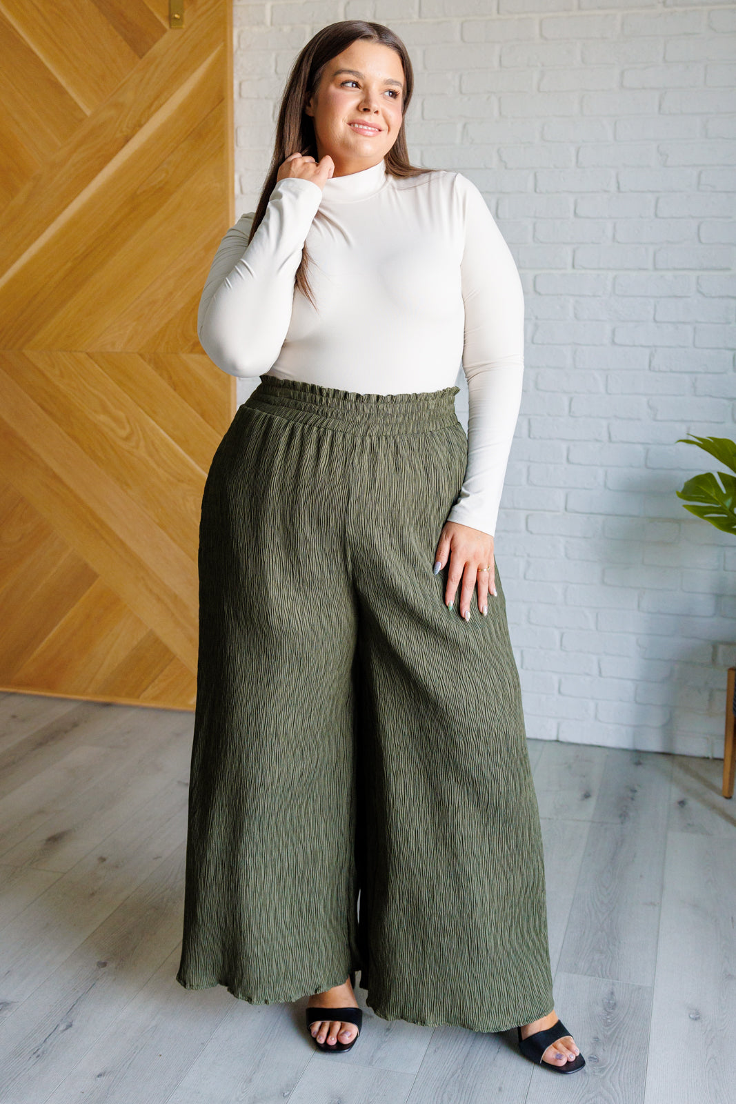 Harmony High Rise Wide Pants in Olive - Lavish Fix