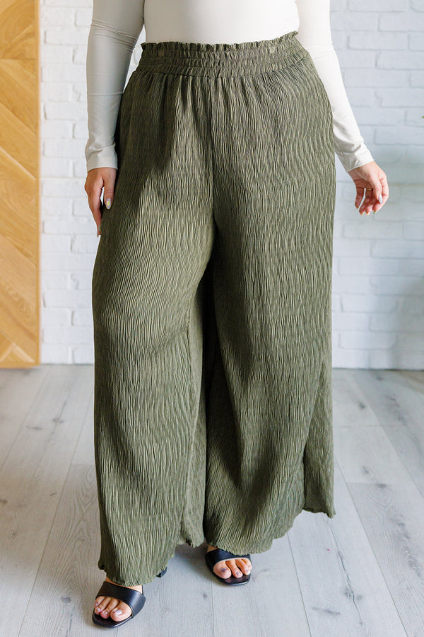 Harmony High Rise Wide Pants in Olive - Lavish Fix