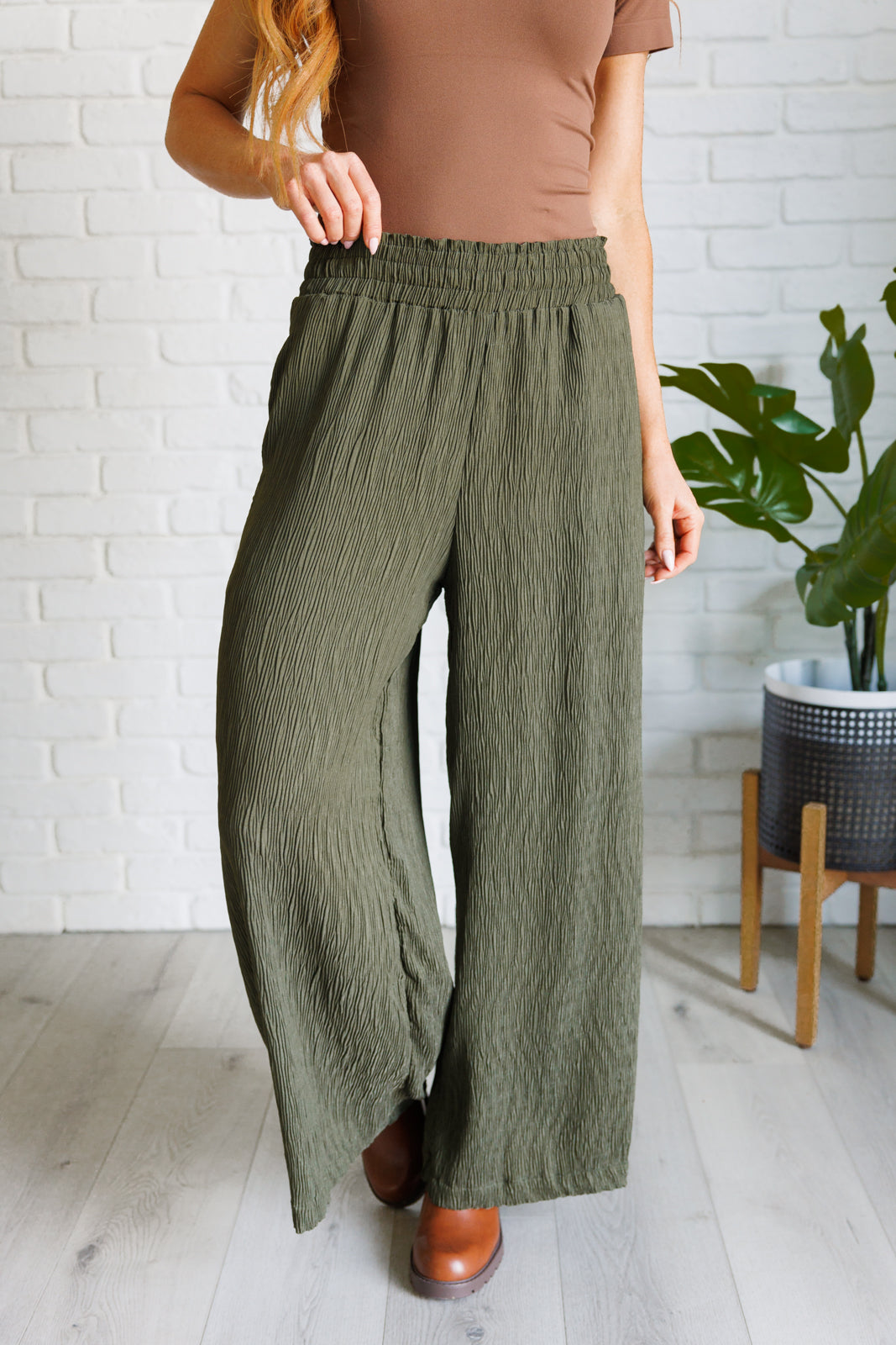 Harmony High Rise Wide Pants in Olive - Lavish Fix