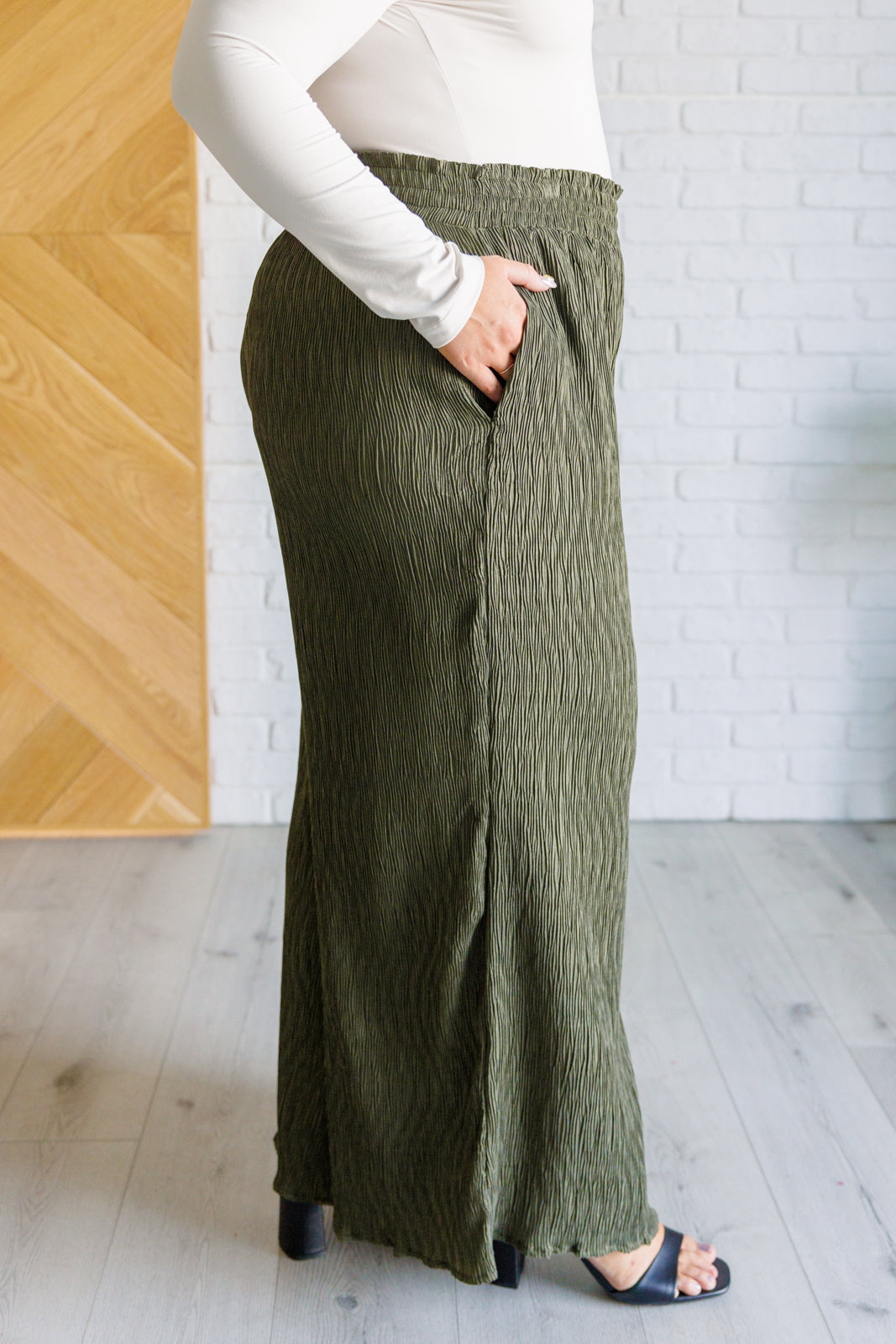 Harmony High Rise Wide Pants in Olive - Lavish Fix