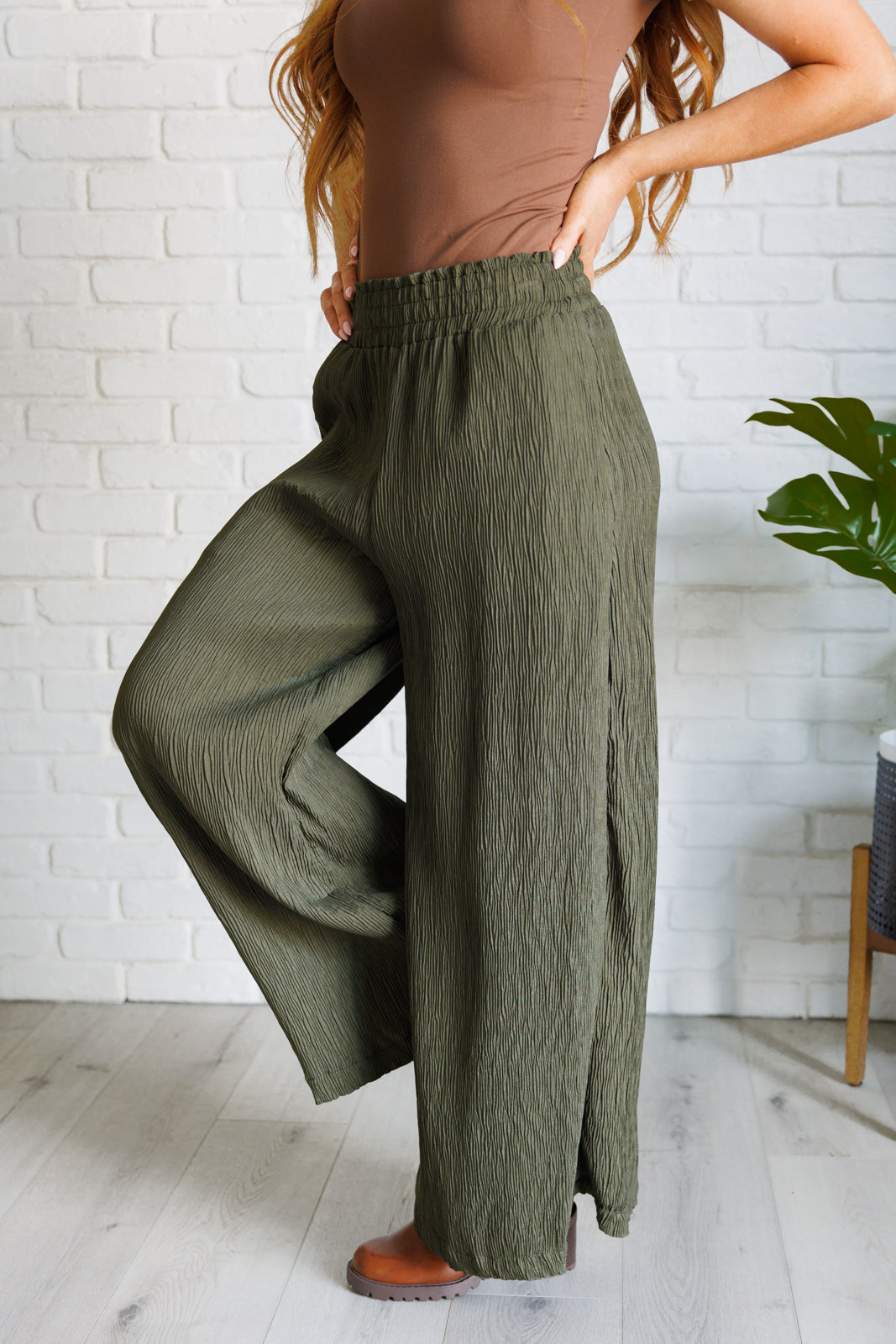 Harmony High Rise Wide Pants in Olive - Lavish Fix