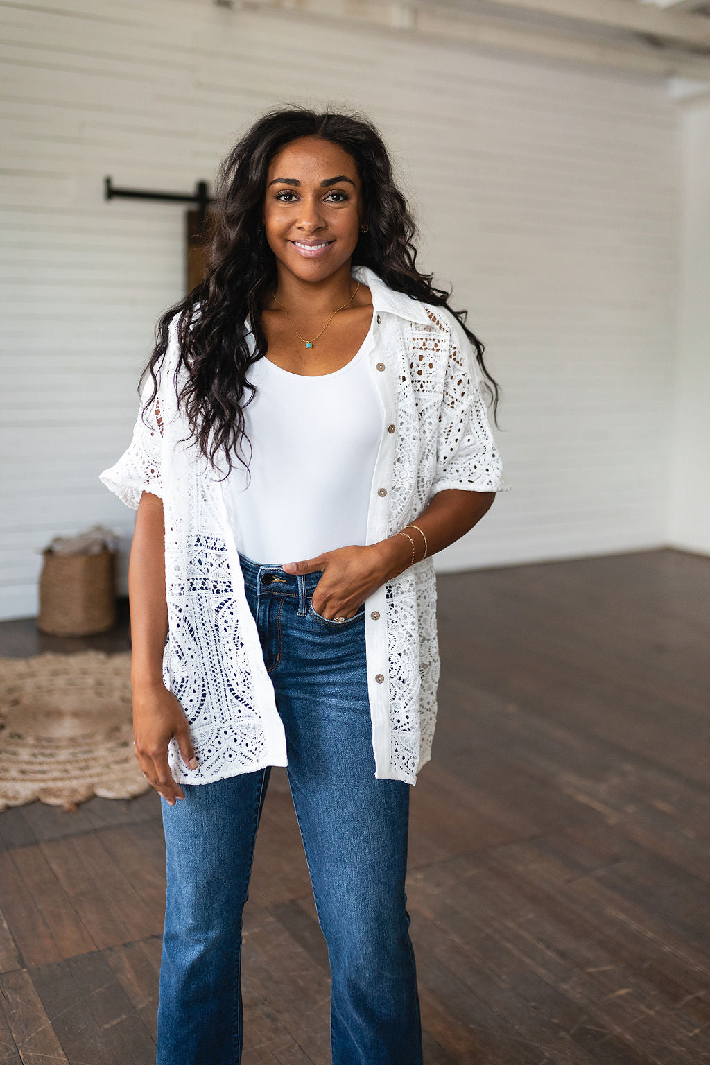 Head in the Clouds Lace Button Down - Lavish Fix