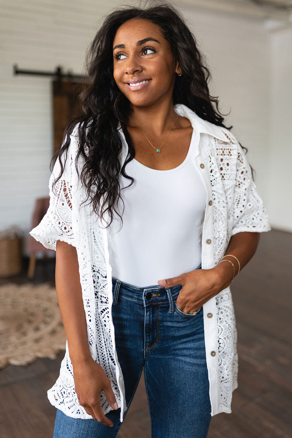 Head in the Clouds Lace Button Down - Lavish Fix